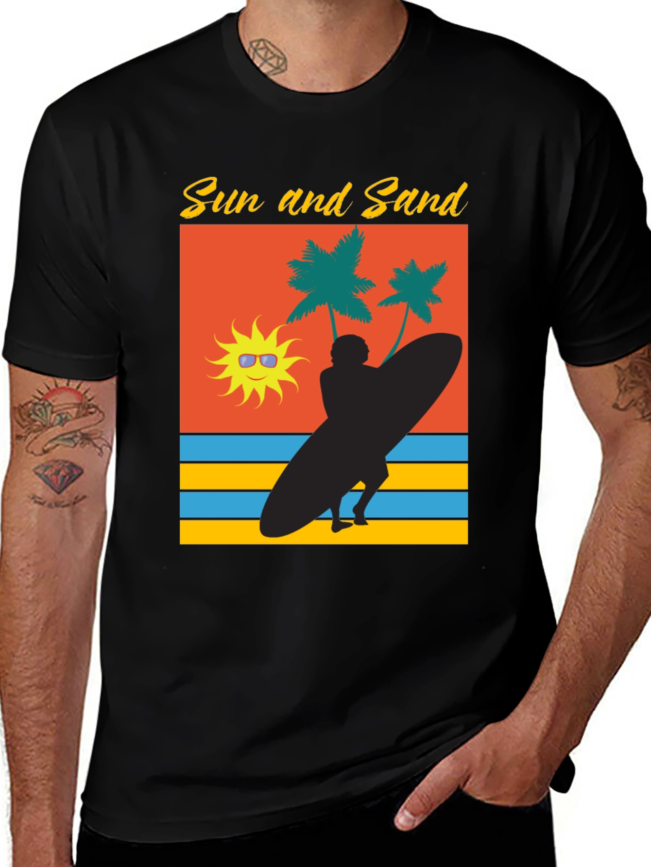 Sun & Sand Surfer Graphic Tee - Black