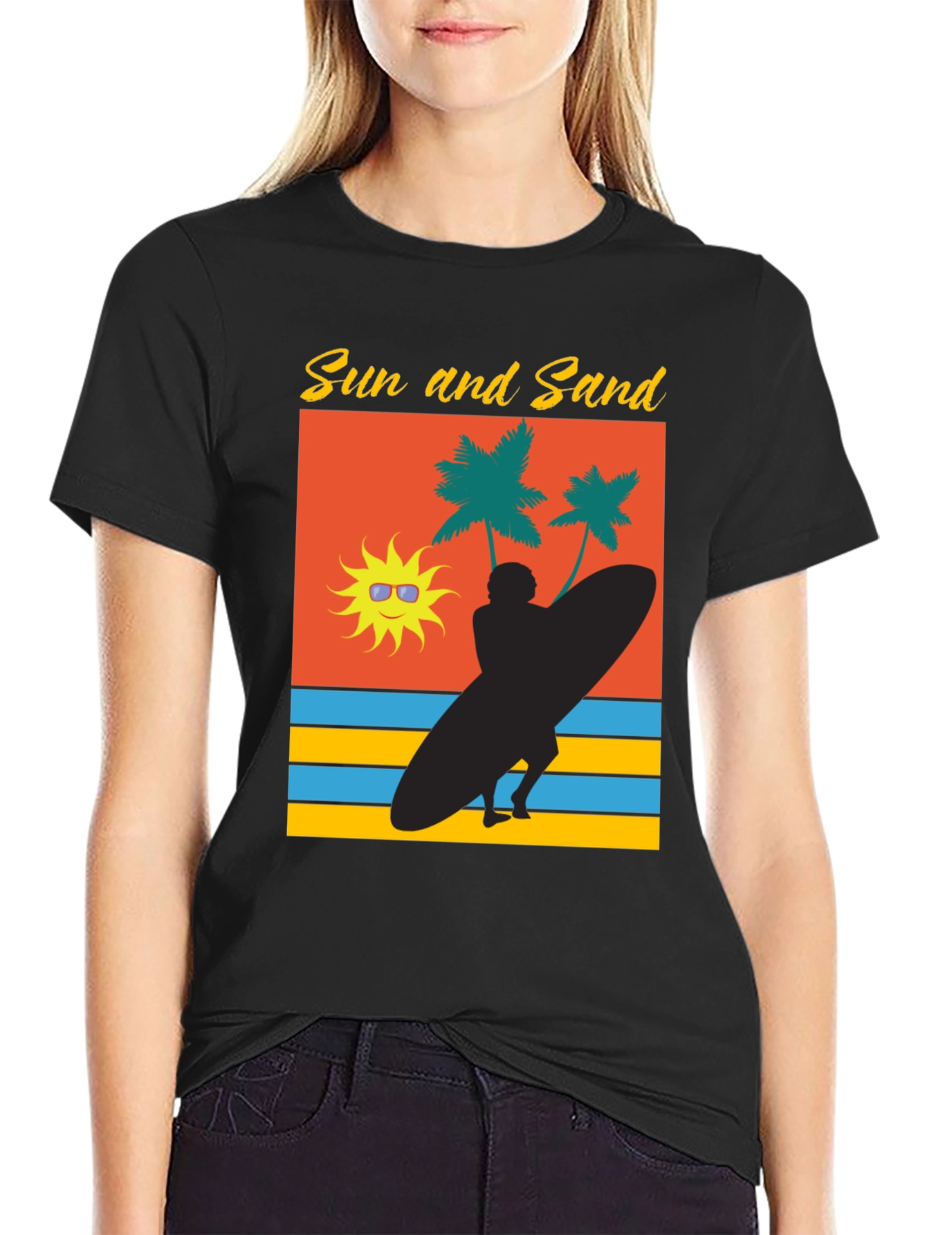 Sun & Sand Surfer Graphic Tee - Black