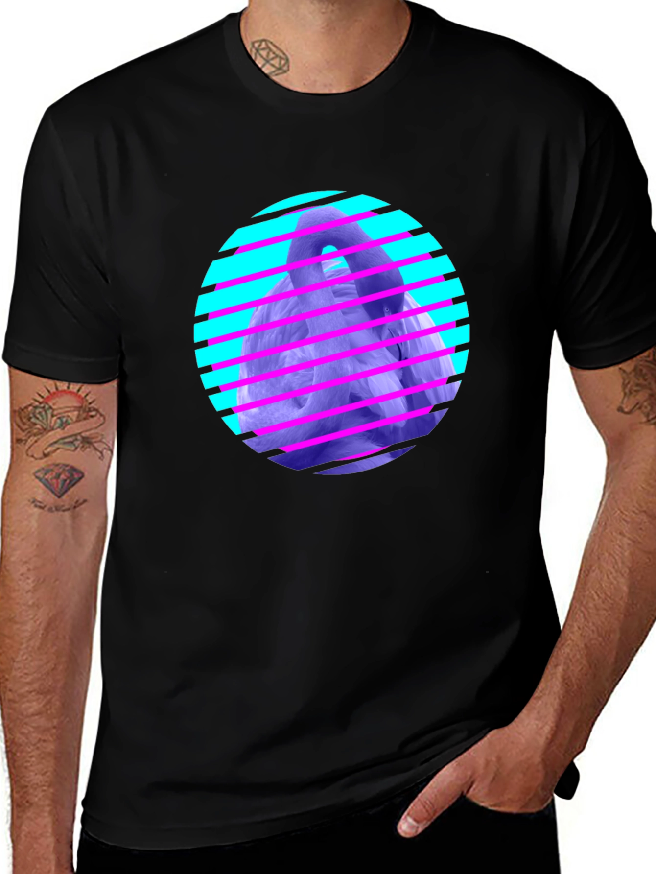 Retro Wave Gorilla Graphic Tee - Black Cotton
