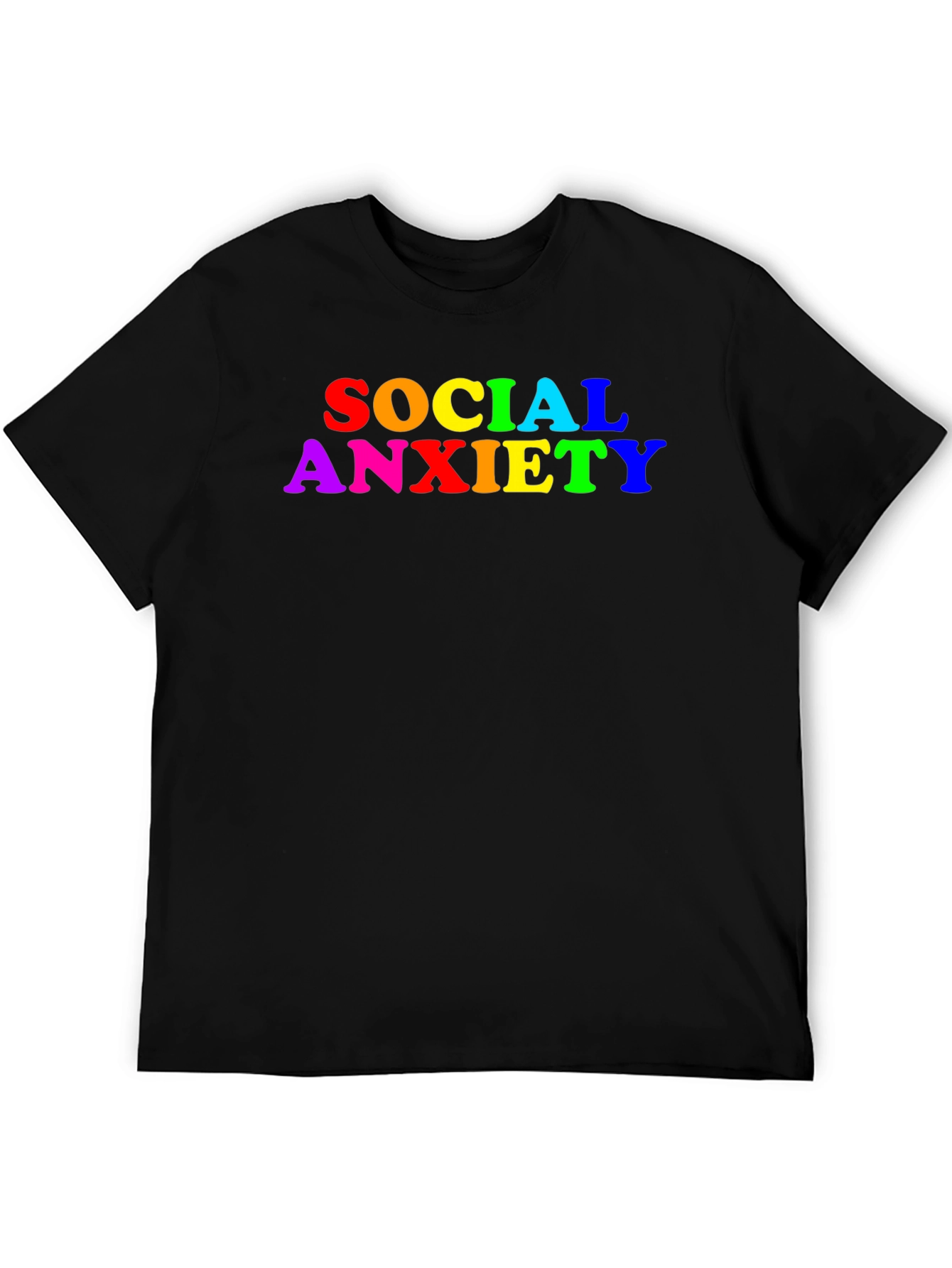 Social Anxiety Rainbow Text Black T-Shirt