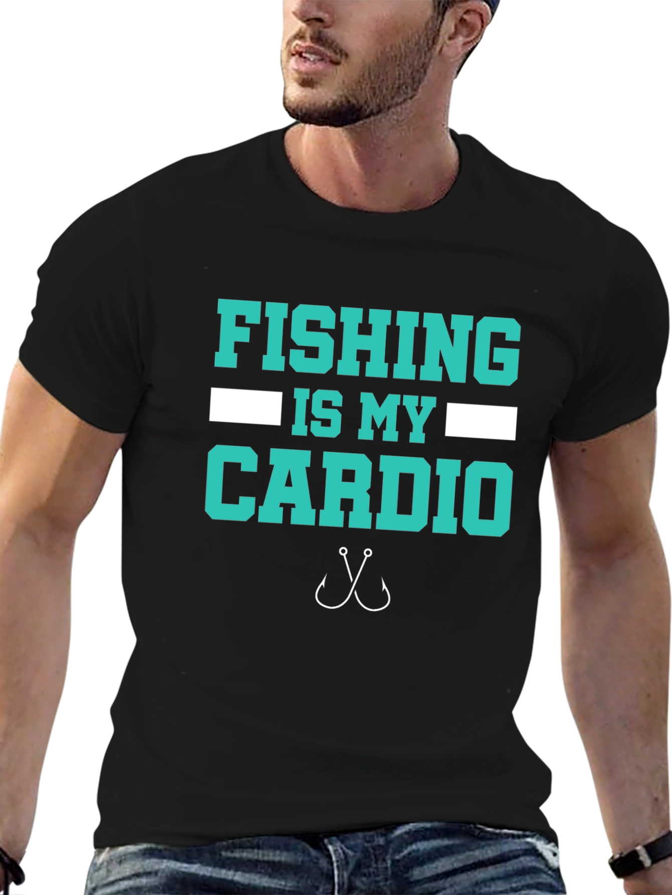 Fishing Is My Cardio T-Shirt - Black Cotton Tee