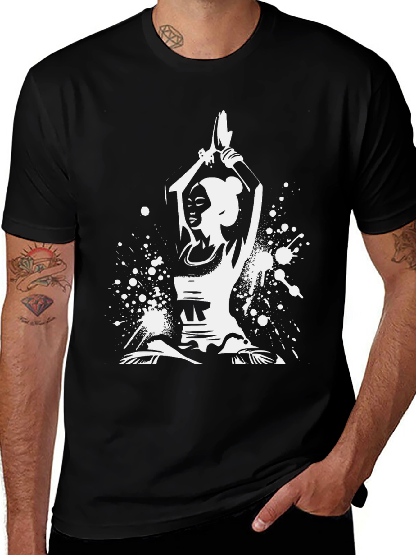 Yoga Pose Graphic Tee - Black Cotton Blend Shirt