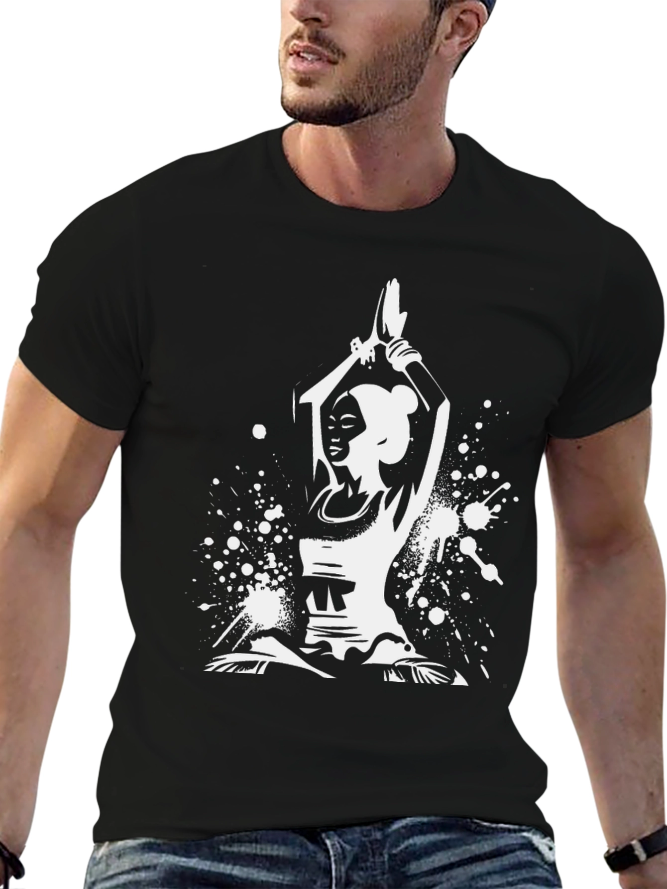 Yoga Pose Graphic Tee - Black Cotton Blend Shirt