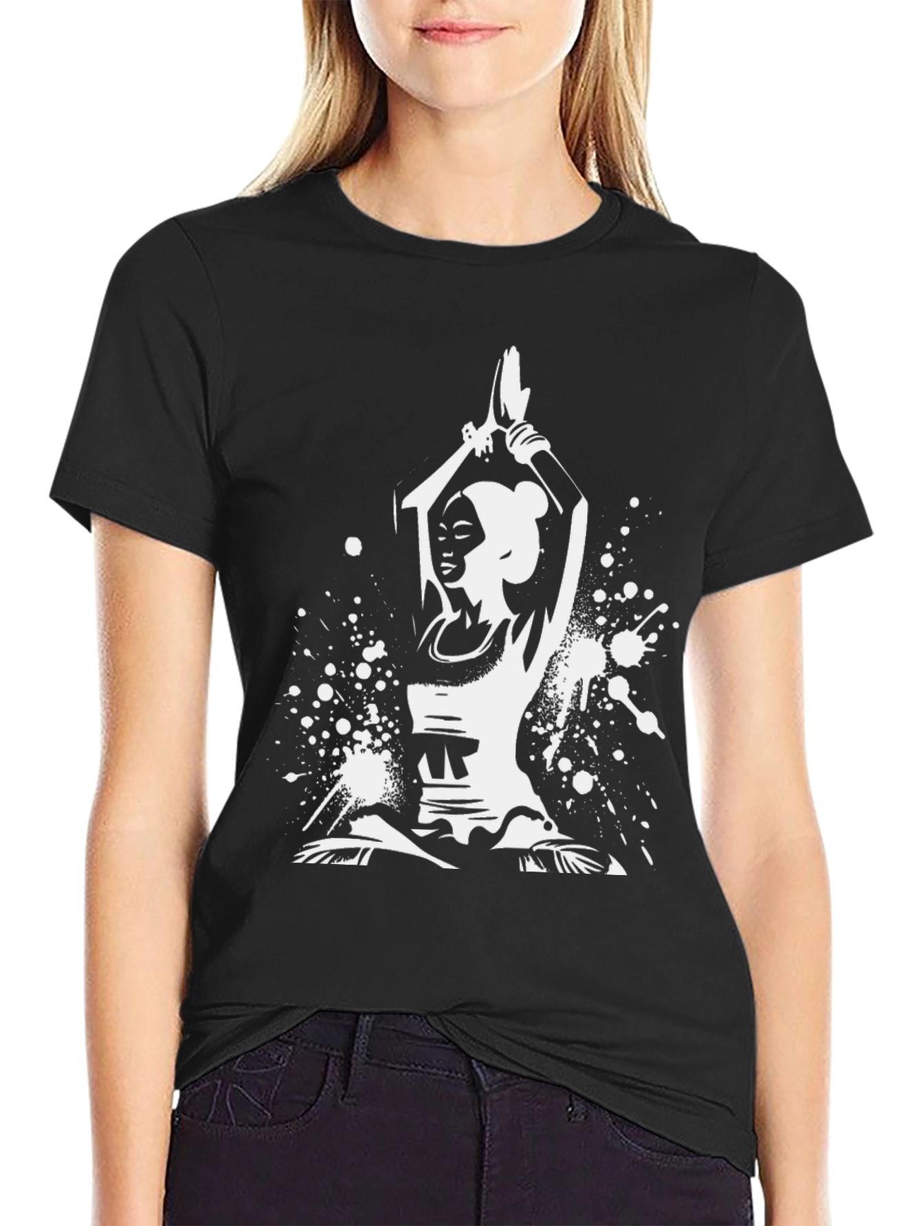 Yoga Pose Graphic Tee - Black Cotton Blend Shirt