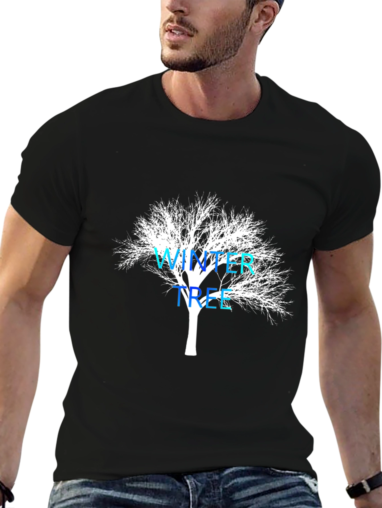 Winter Tree Graphic Tee - Black Cotton Casual Shirt