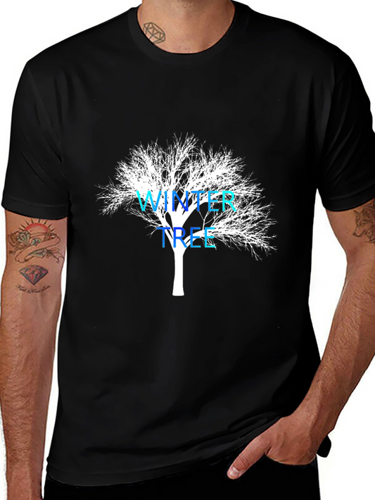 Winter Tree Graphic Tee - Black Cotton Casual Shirt