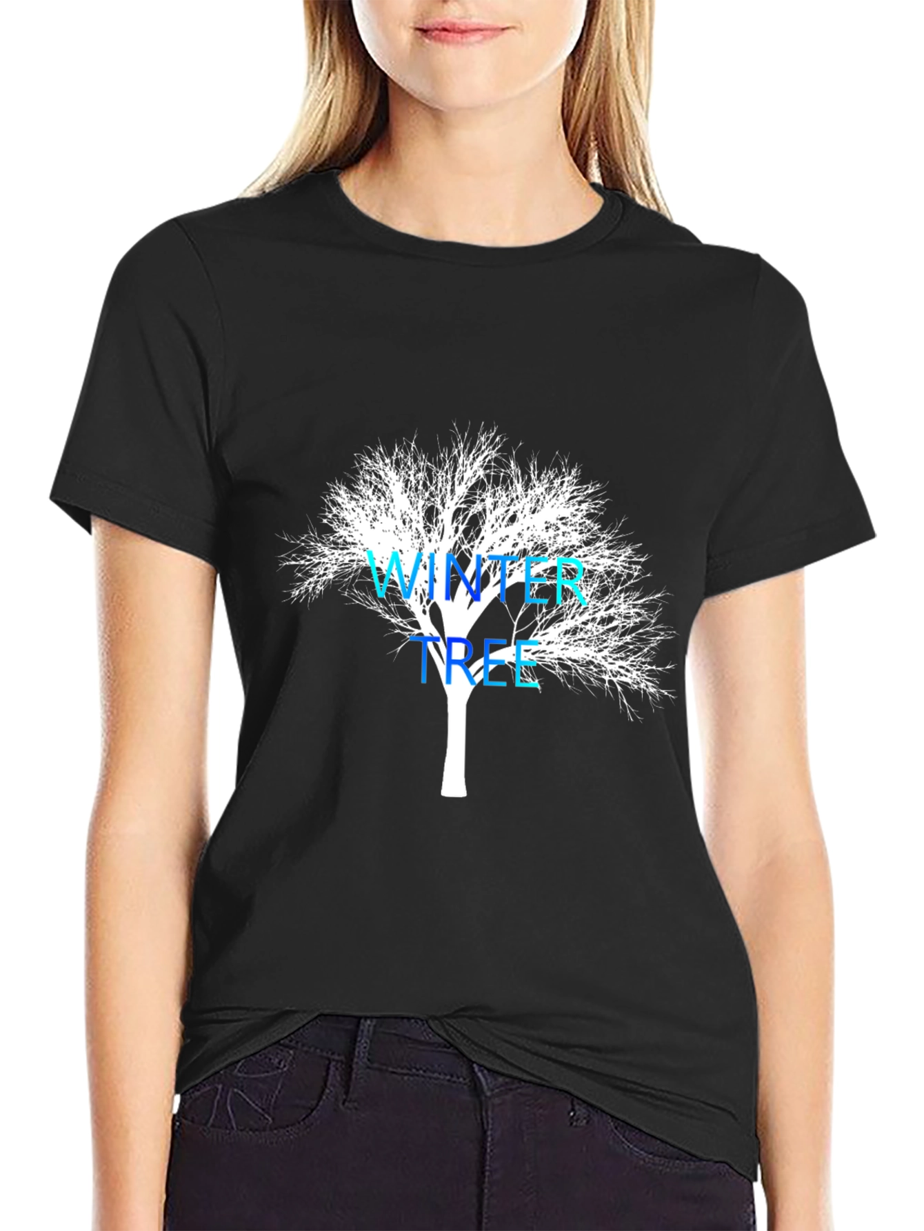 Winter Tree Graphic Tee - Black Cotton Casual Shirt