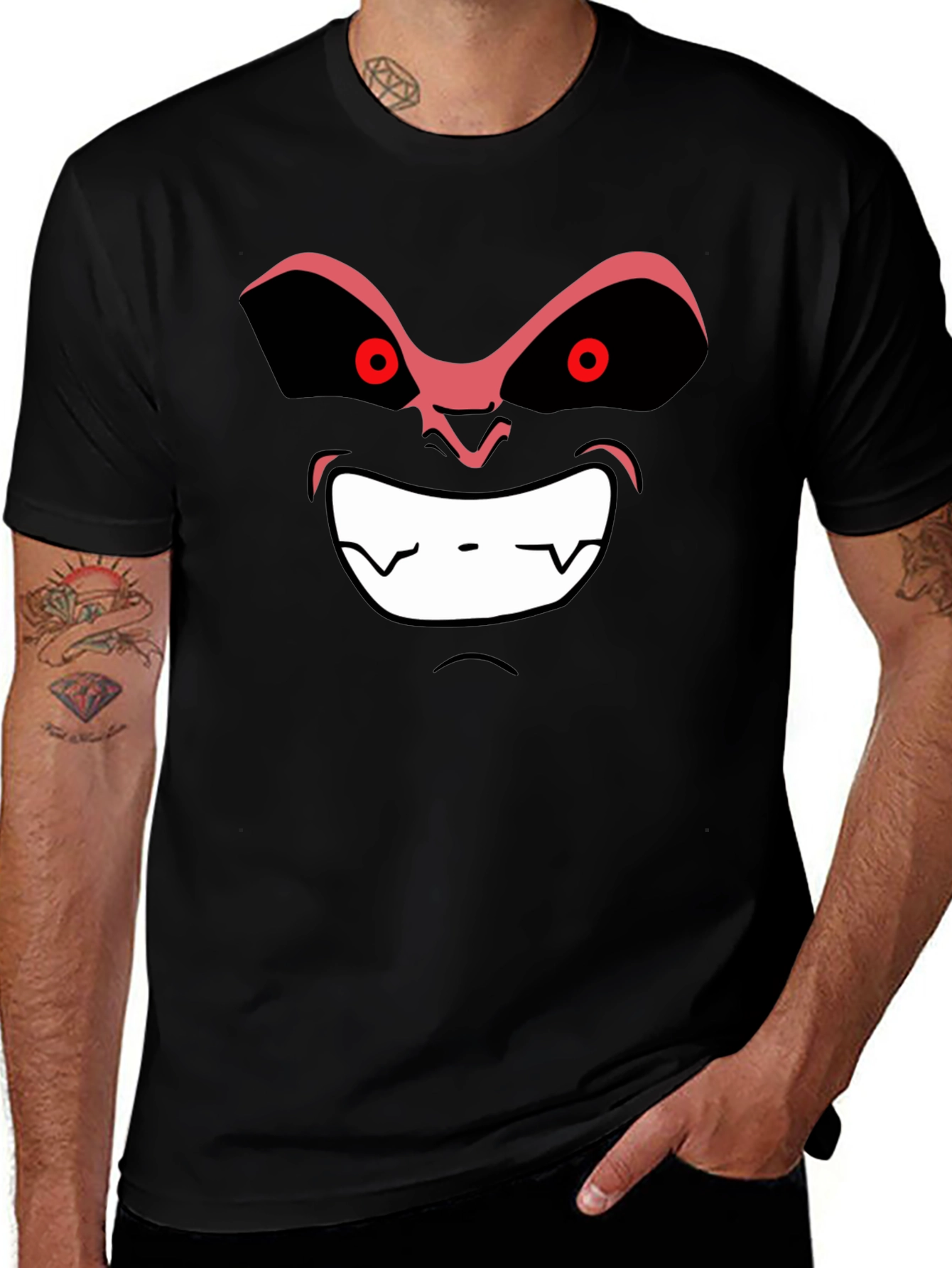Angry Cartoon Face Black T-Shirt