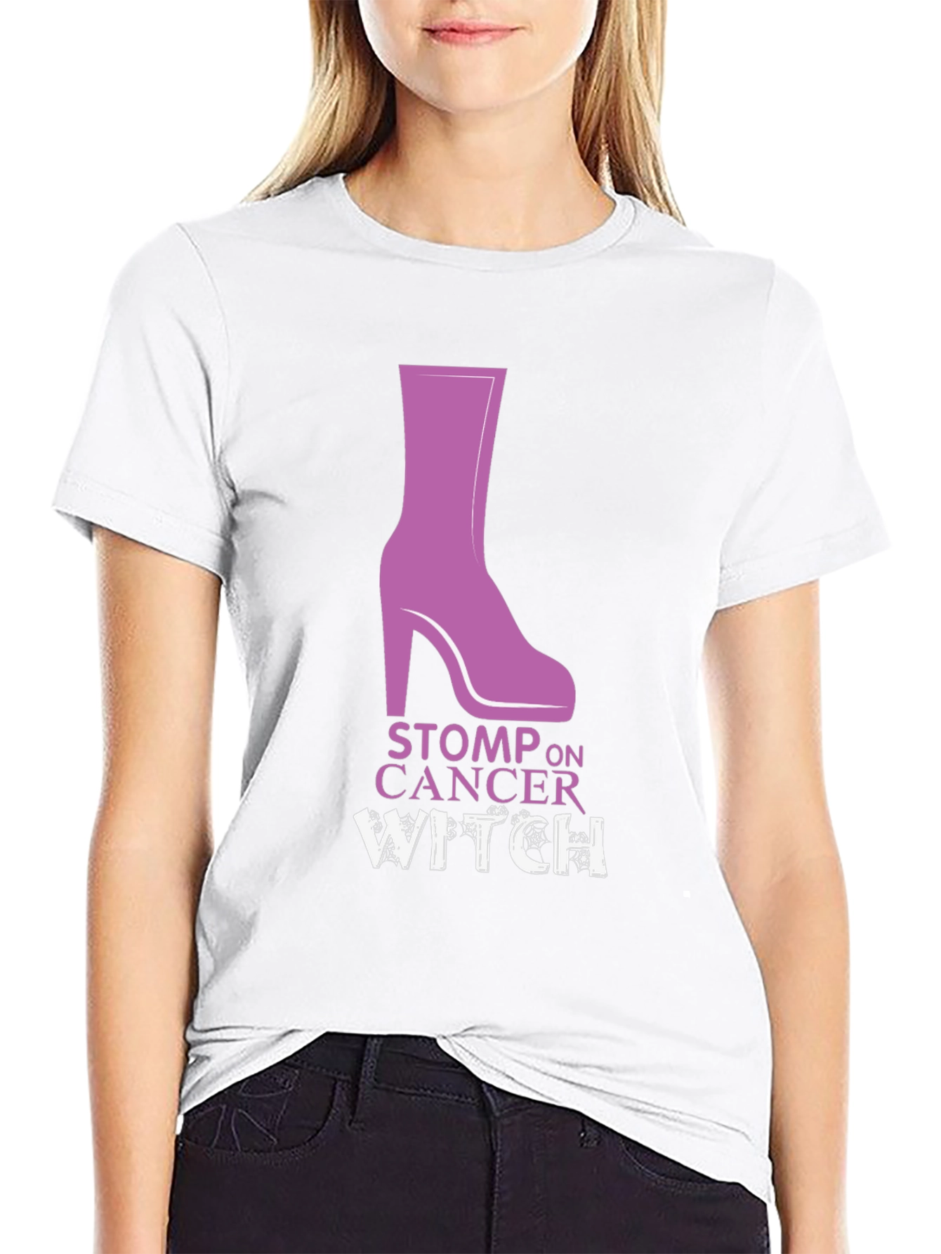 Stomp On Cancer Witch Graphic T-Shirt