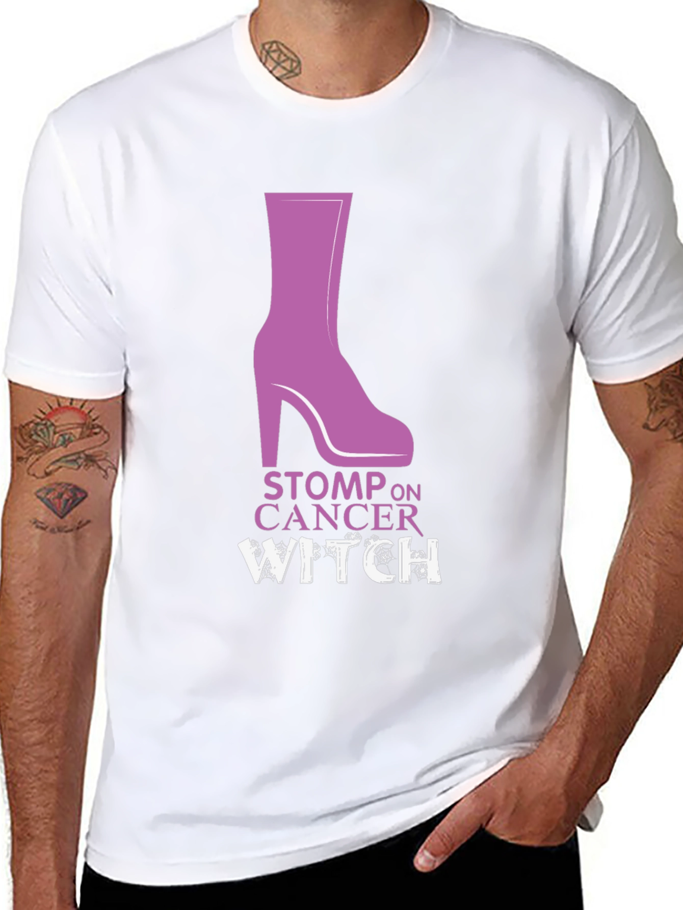 Stomp On Cancer Witch Graphic T-Shirt