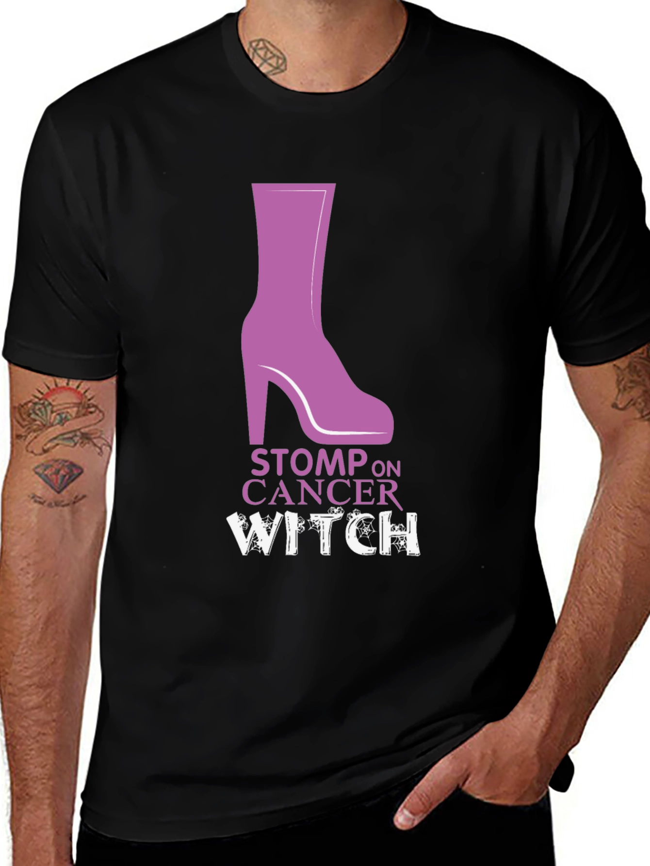 Stomp On Cancer Witch Graphic T-Shirt