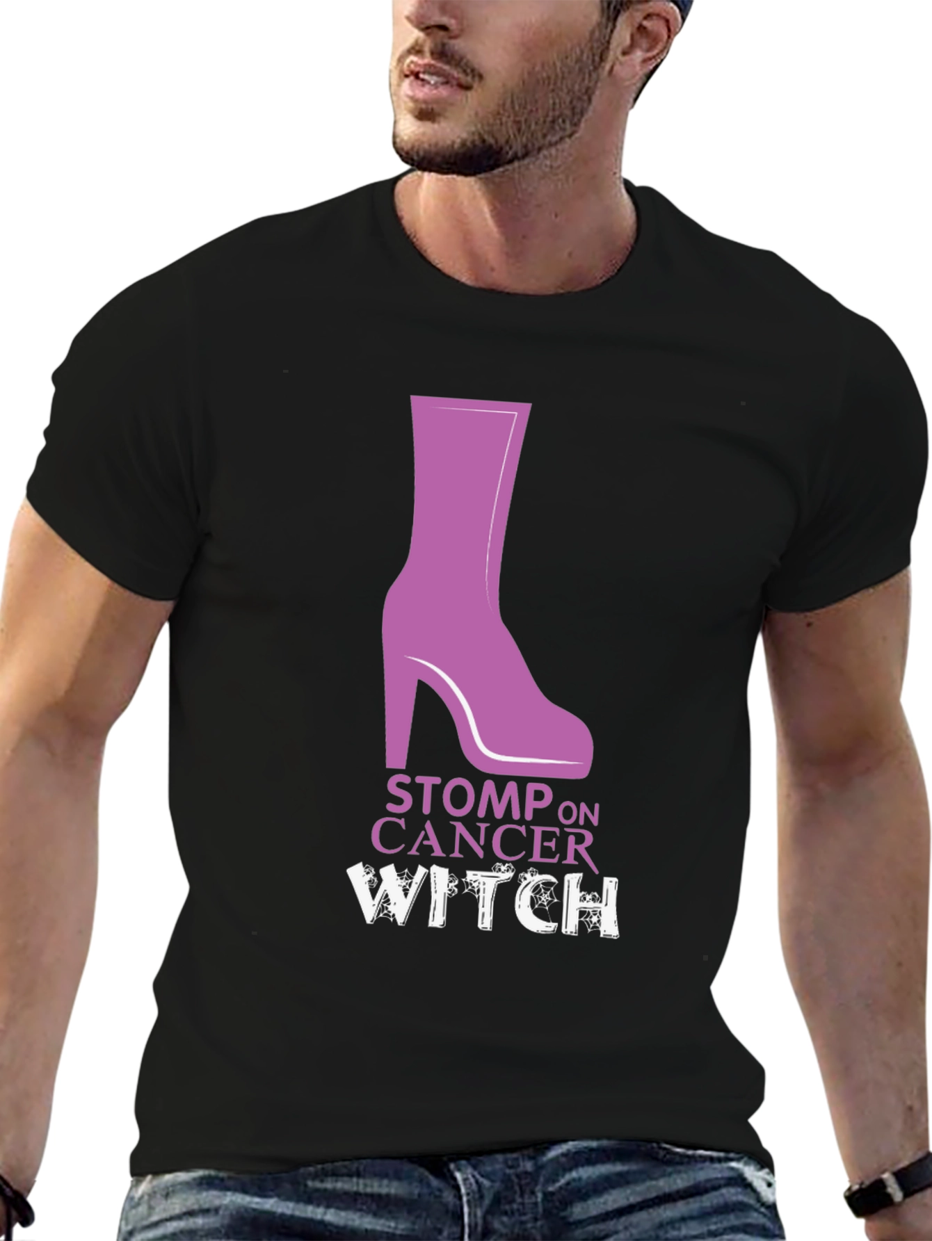 Stomp On Cancer Witch Graphic T-Shirt