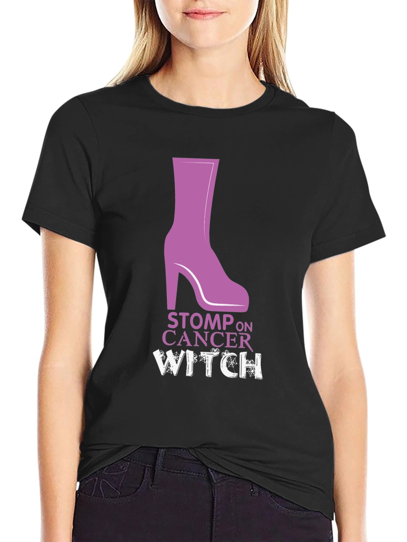 Stomp On Cancer Witch Graphic T-Shirt