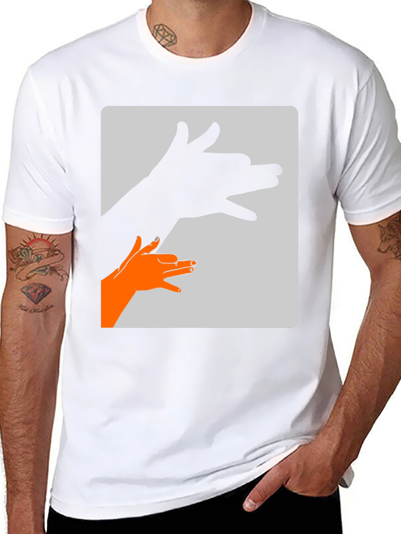 Hand Shadow Dog Graphic Tee - Black Cotton