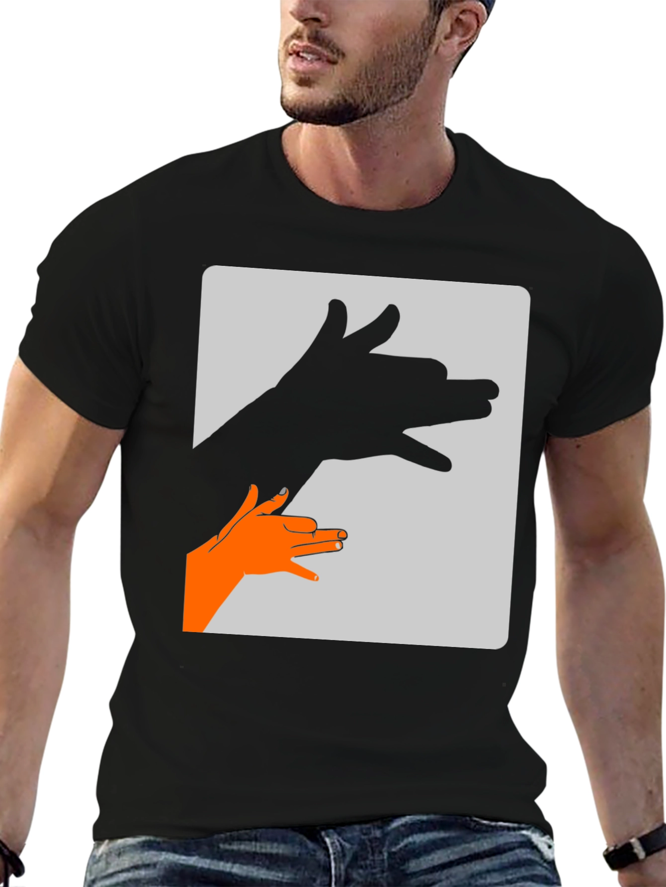 Hand Shadow Dog Graphic Tee - Black Cotton