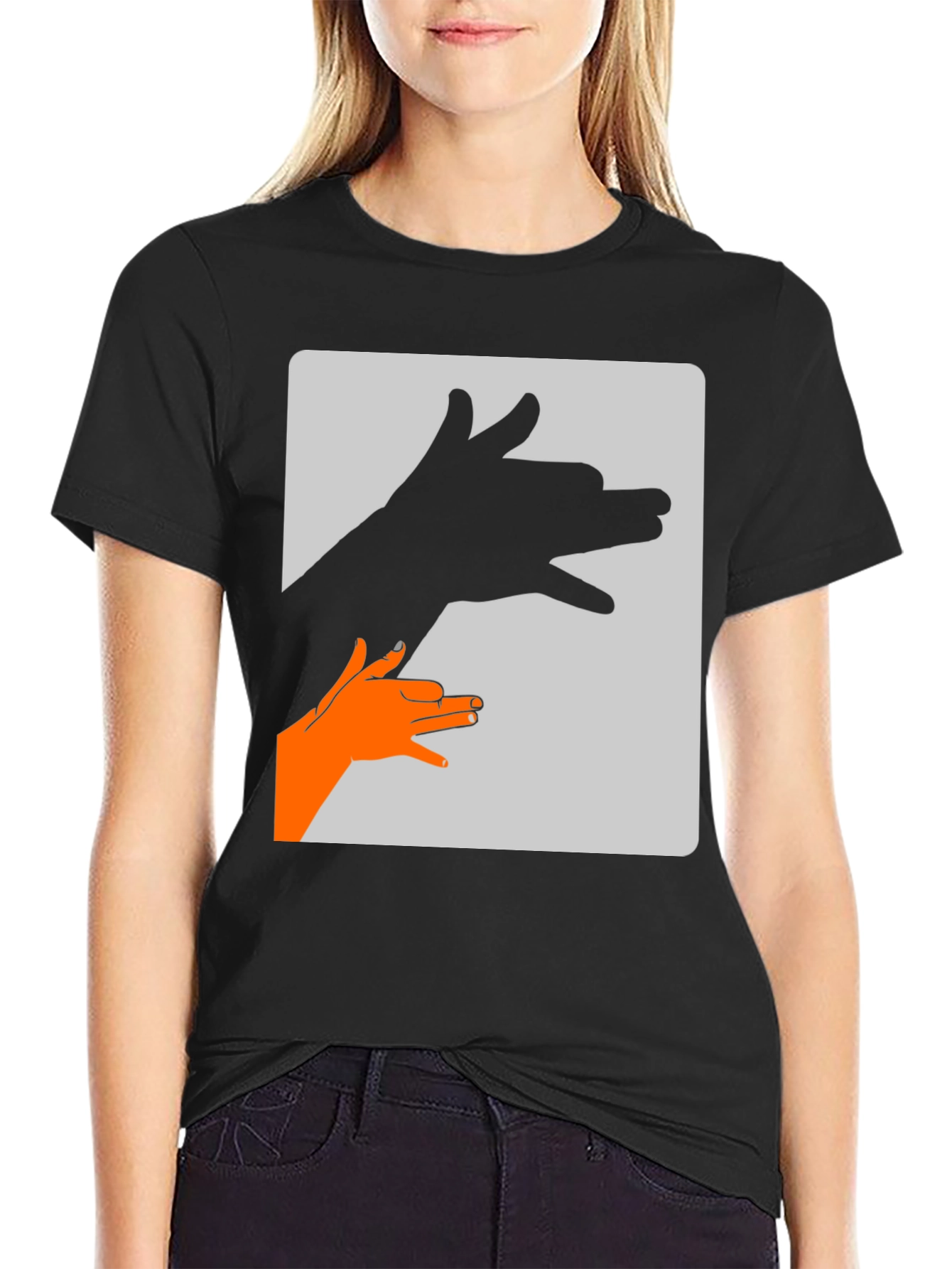 Hand Shadow Dog Graphic Tee - Black Cotton