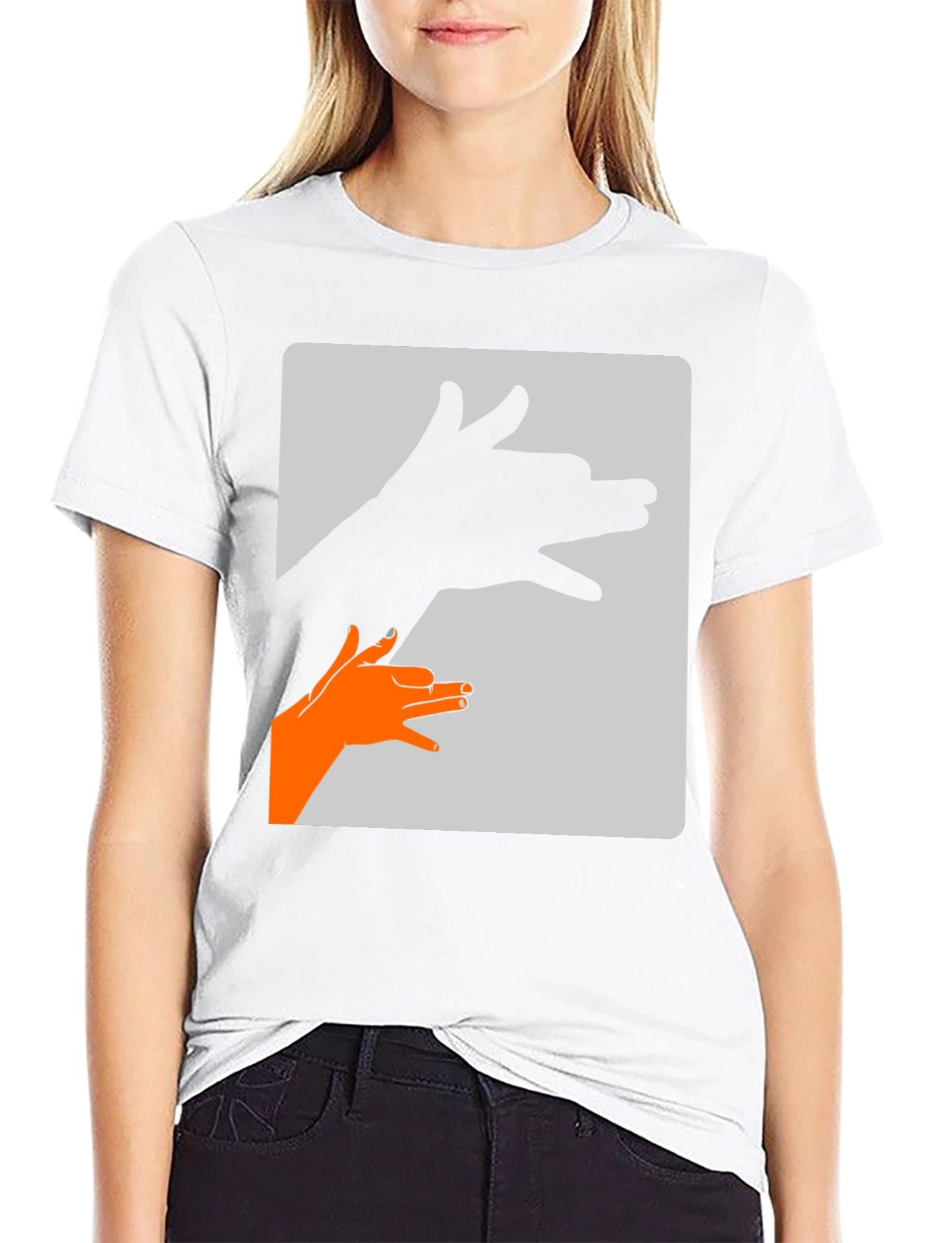 Hand Shadow Dog Graphic Tee - Black Cotton