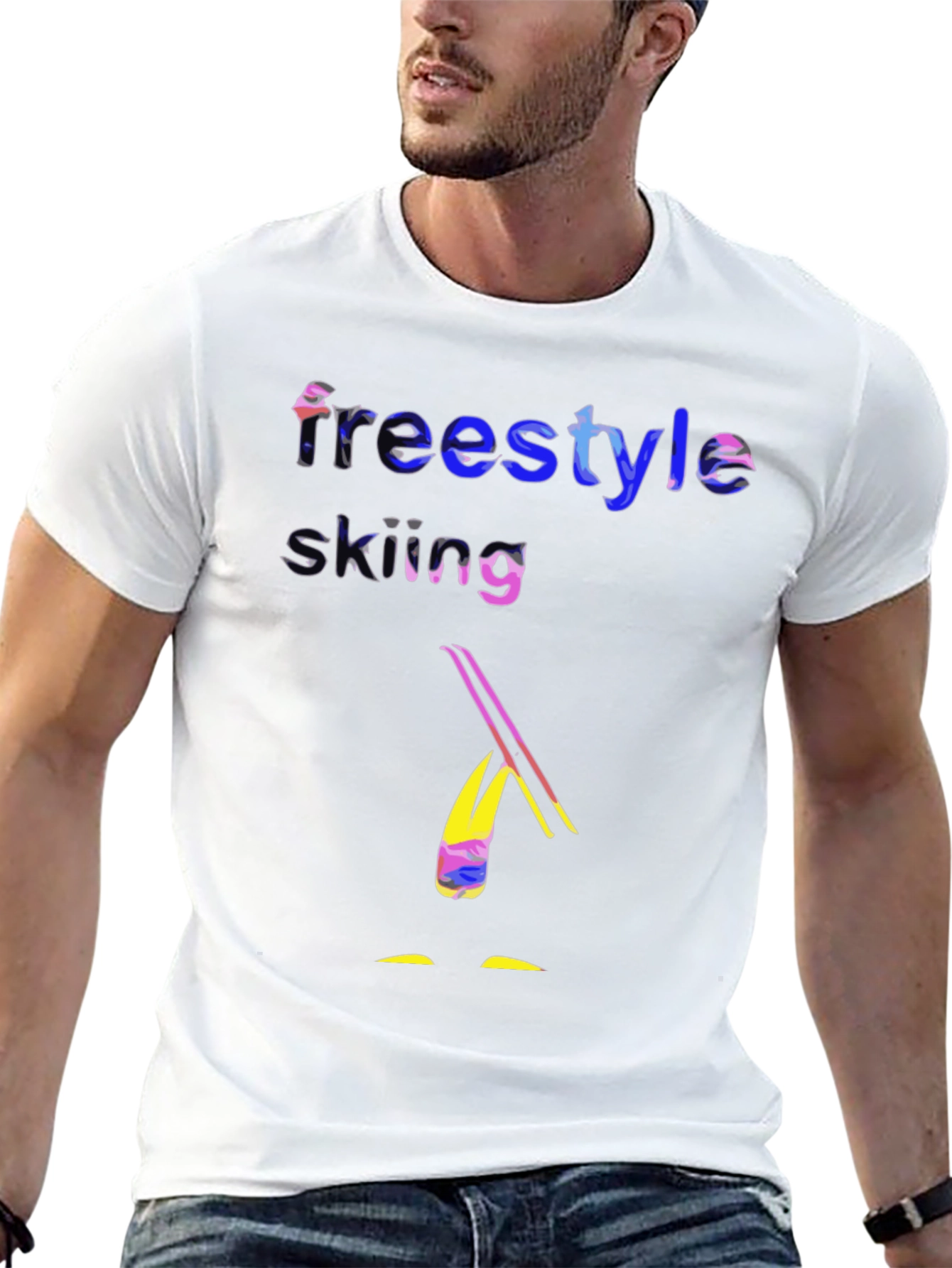 Freestyle Skiing Graphic Tee - Black Cotton T-Shirt