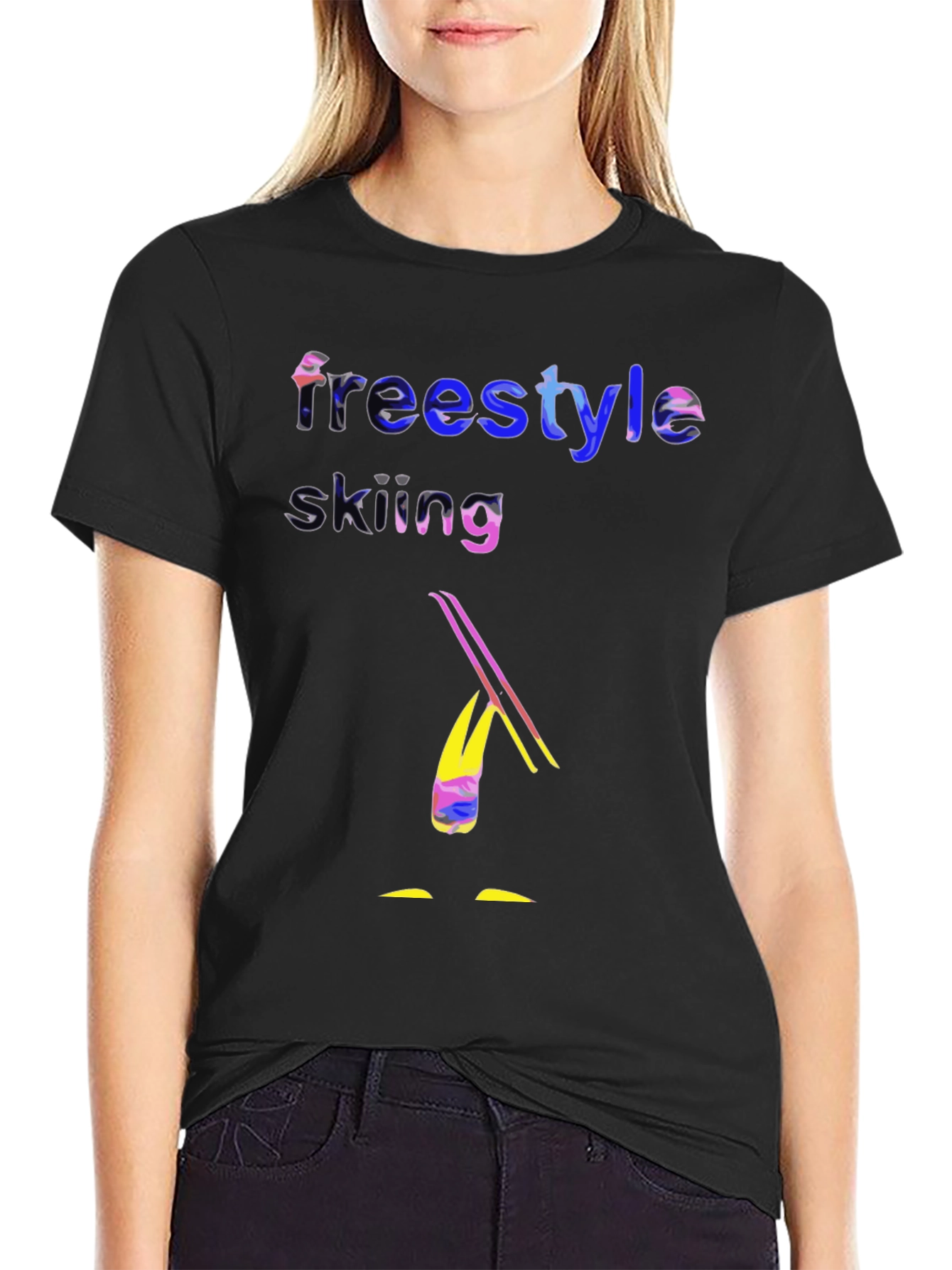 Freestyle Skiing Graphic Tee - Black Cotton T-Shirt