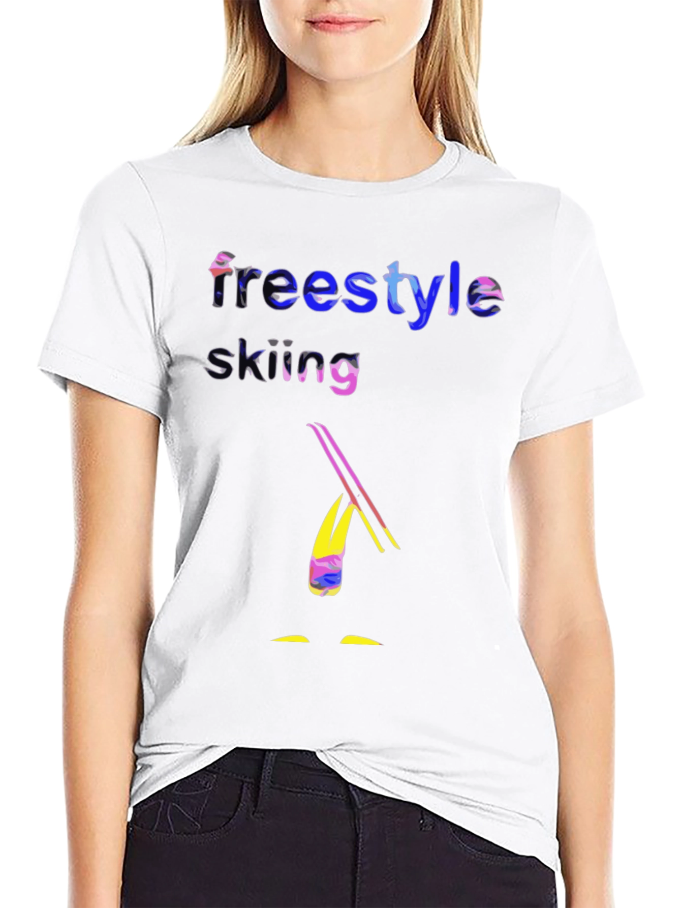 Freestyle Skiing Graphic Tee - Black Cotton T-Shirt