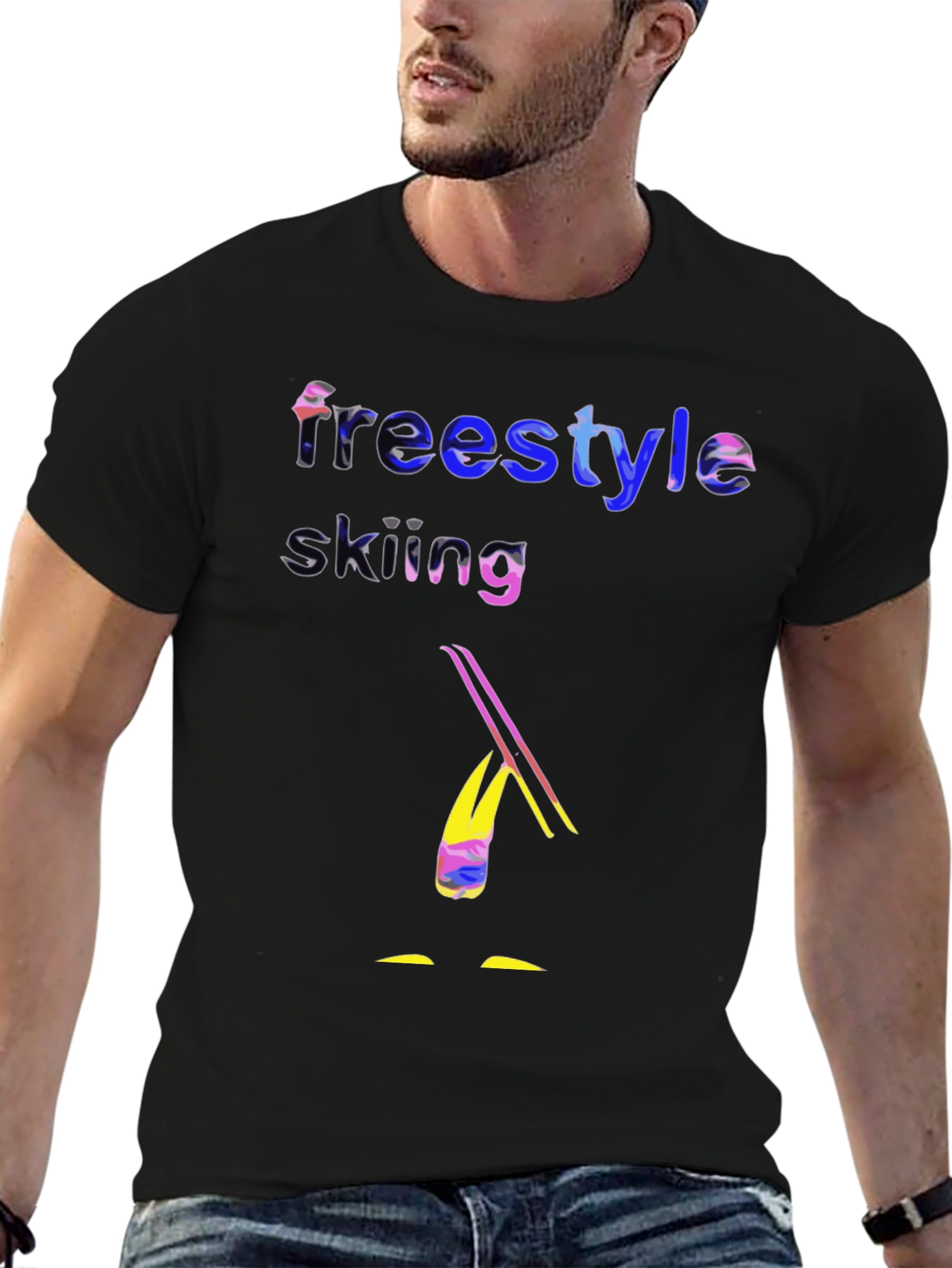 Freestyle Skiing Graphic Tee - Black Cotton T-Shirt