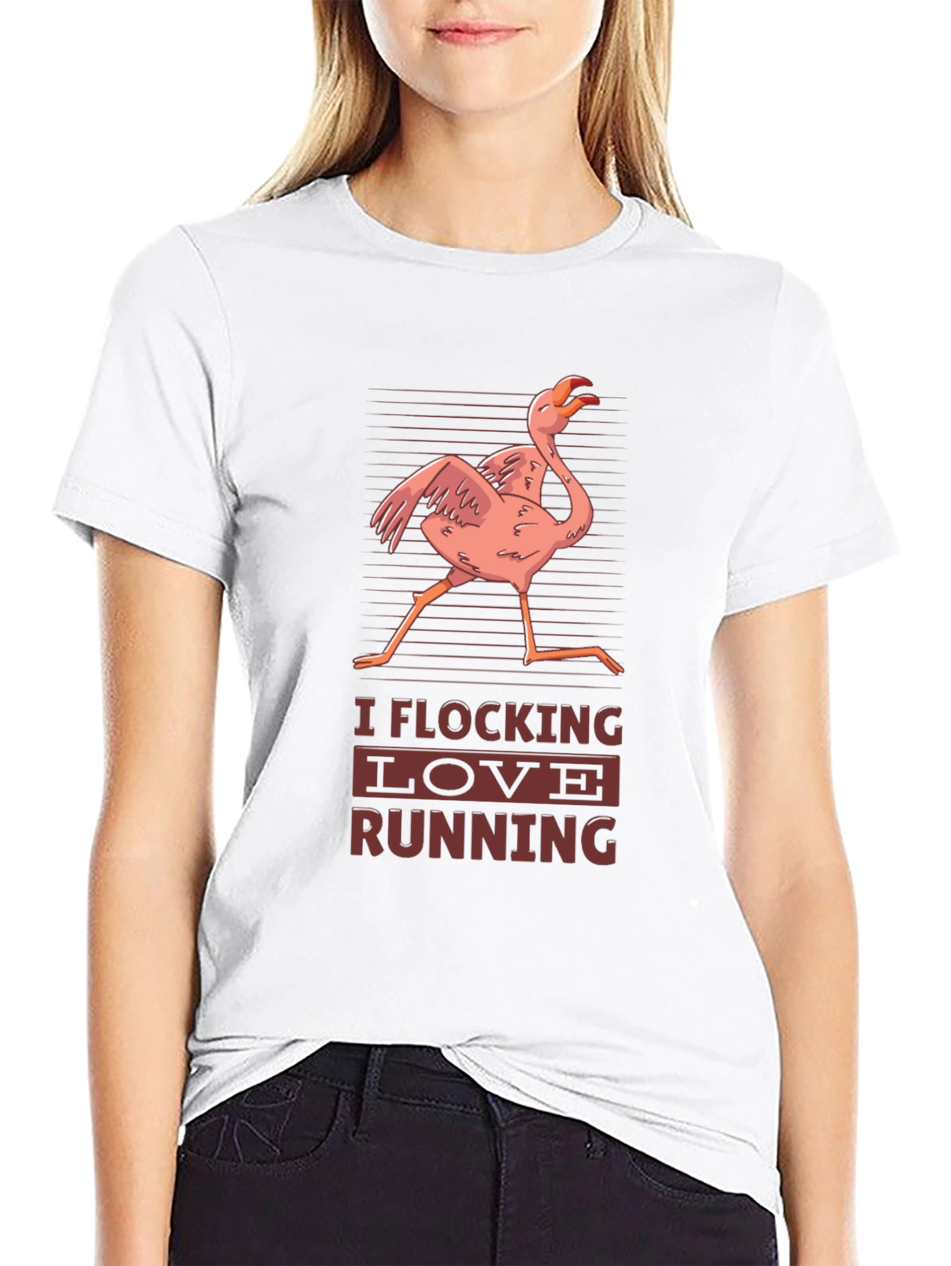 I Flocking Love Running T-Shirt Flamingo Design