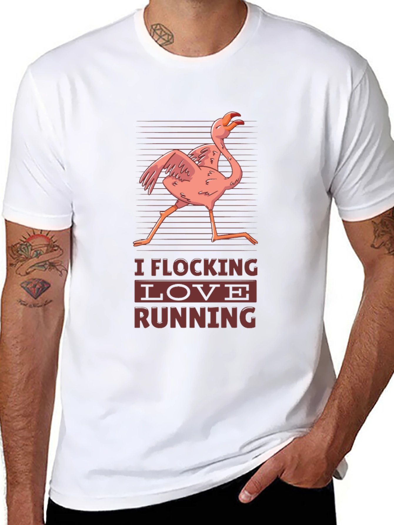 I Flocking Love Running T-Shirt Flamingo Design