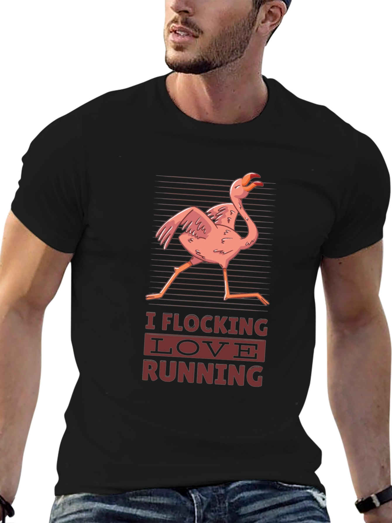 I Flocking Love Running T-Shirt Flamingo Design
