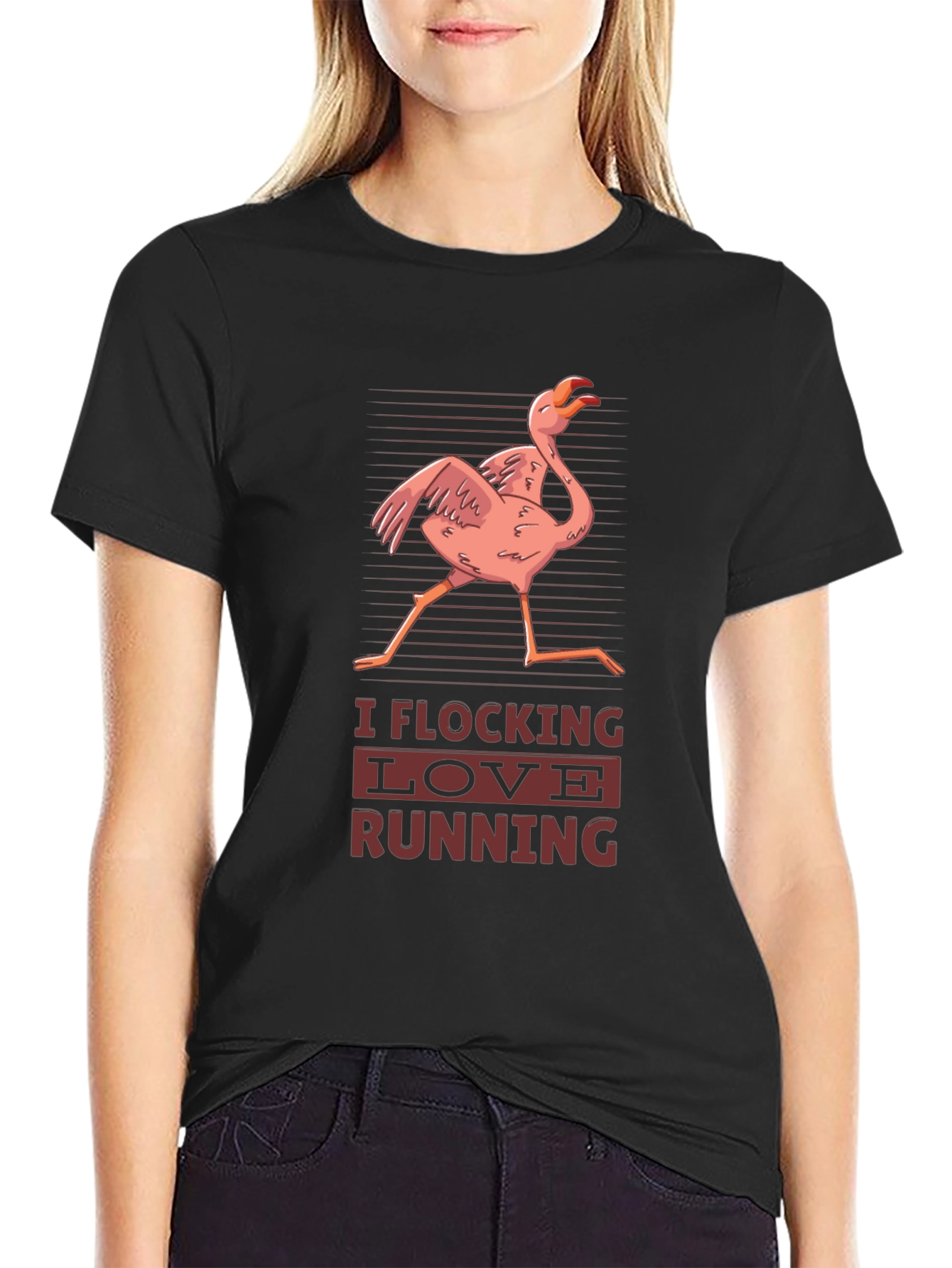 I Flocking Love Running T-Shirt Flamingo Design