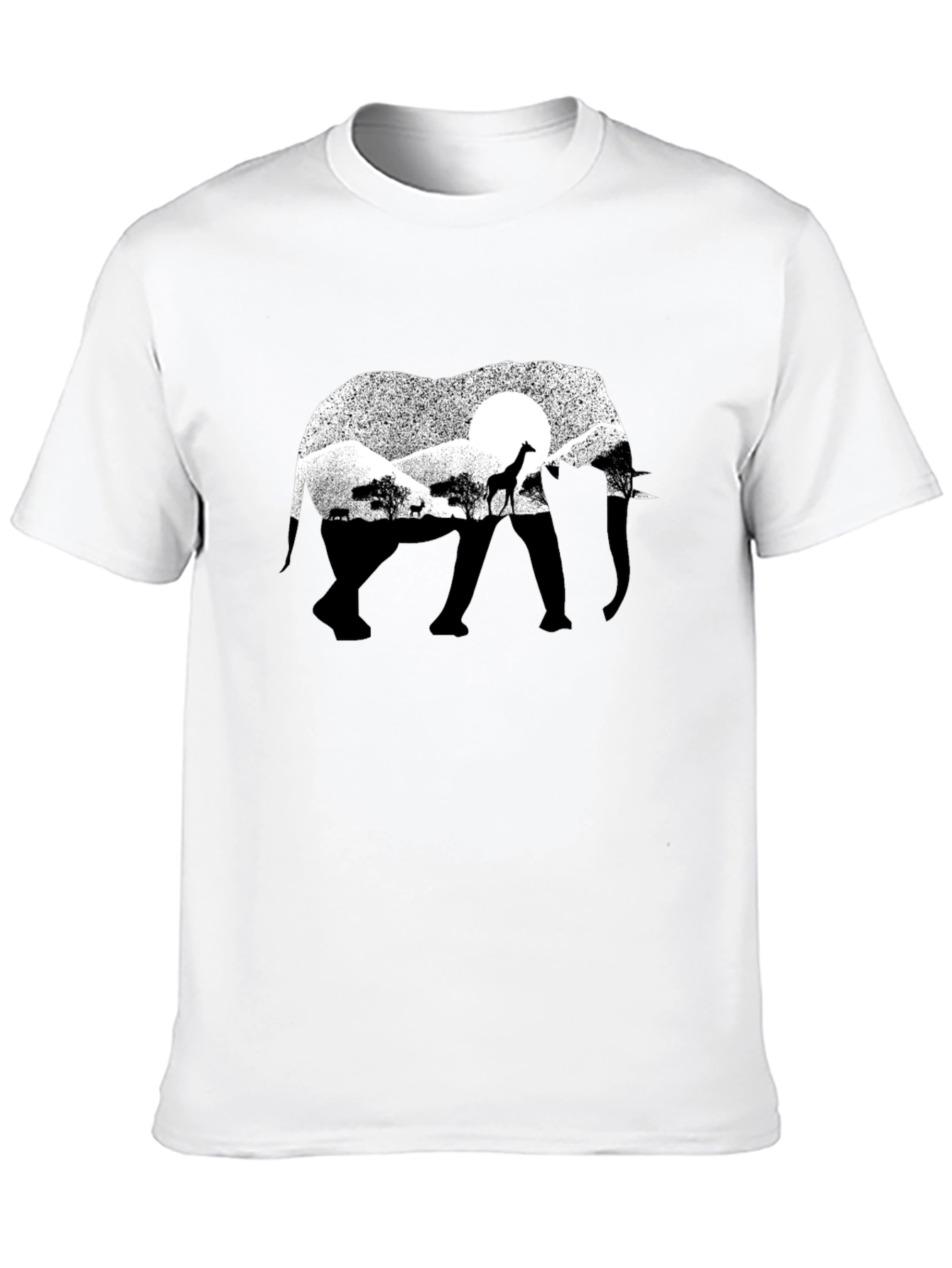 Elephant Silhouette Graphic Tee - Black Cotton
