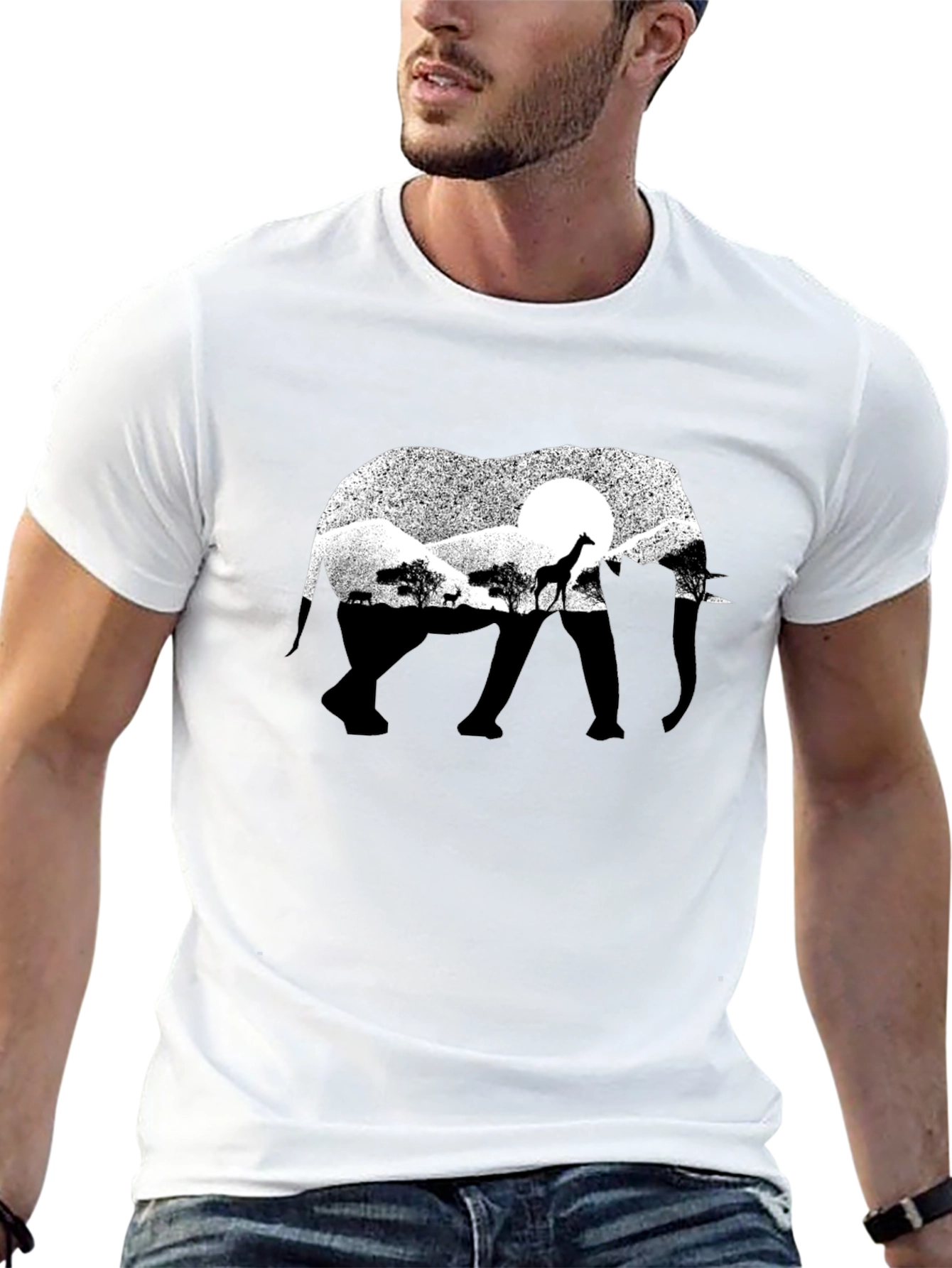 Elephant Silhouette Graphic Tee - Black Cotton
