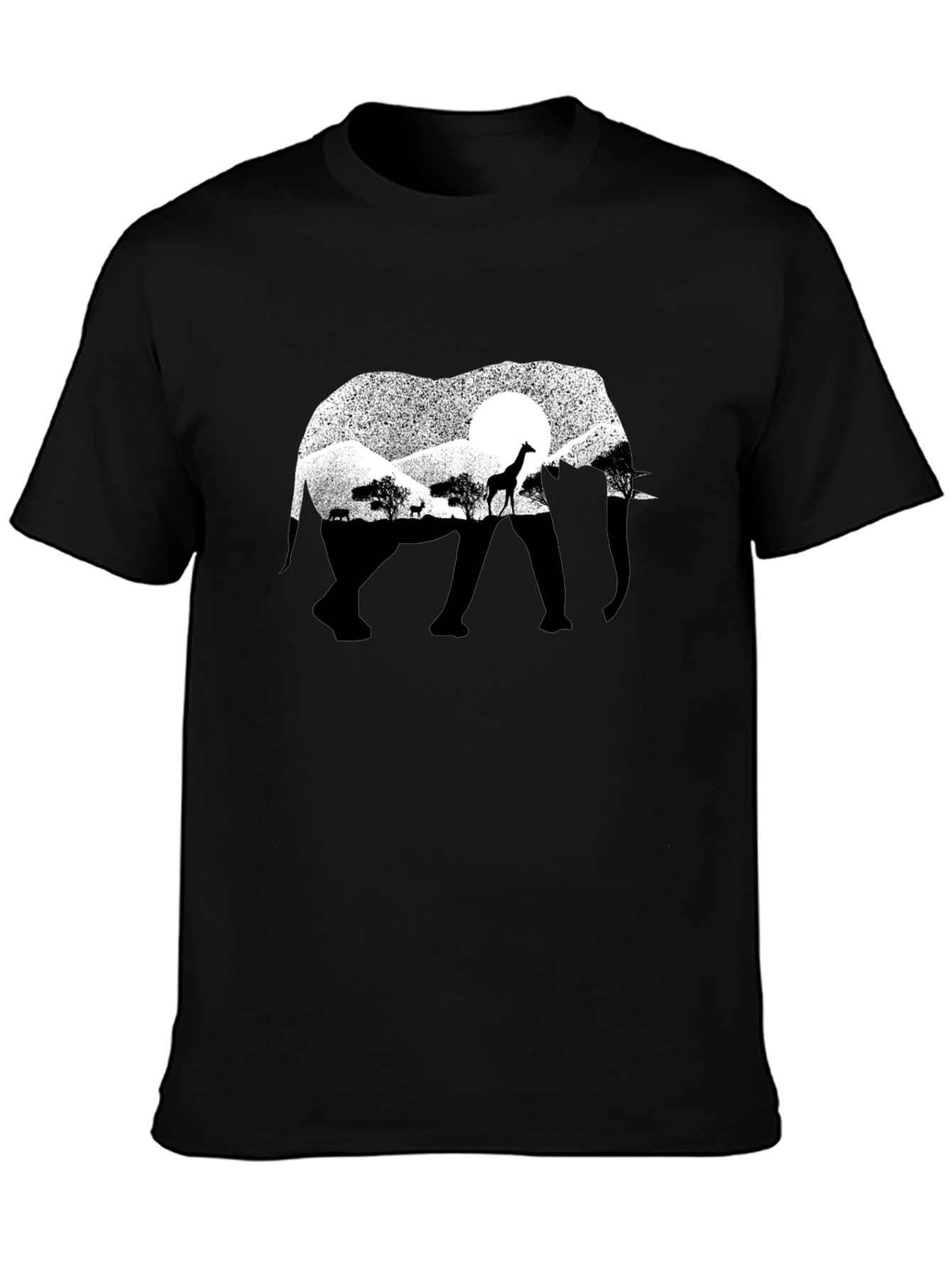 Elephant Silhouette Graphic Tee - Black Cotton