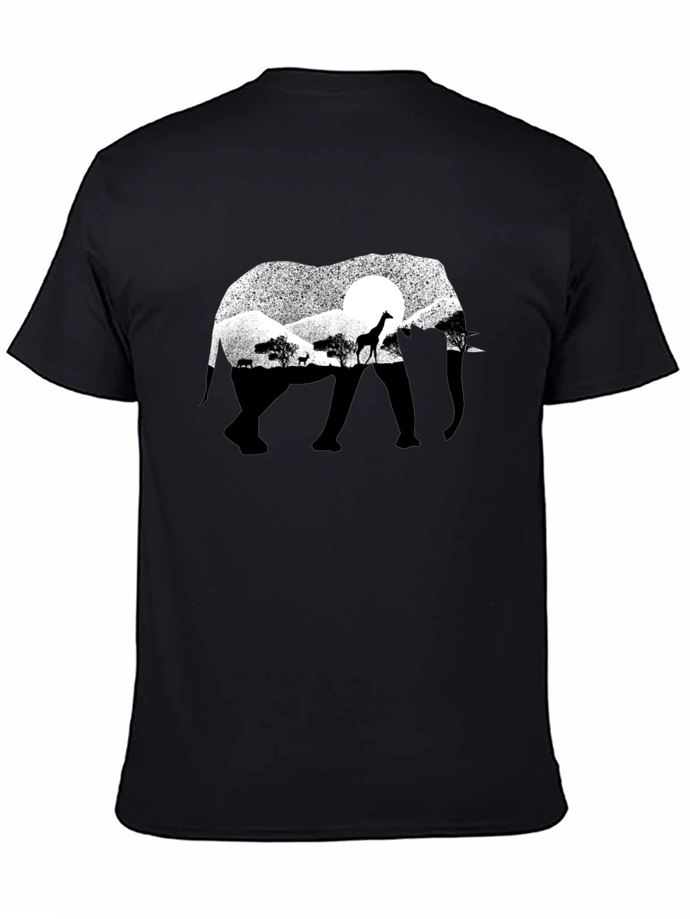 Elephant Silhouette Graphic Tee - Black Cotton