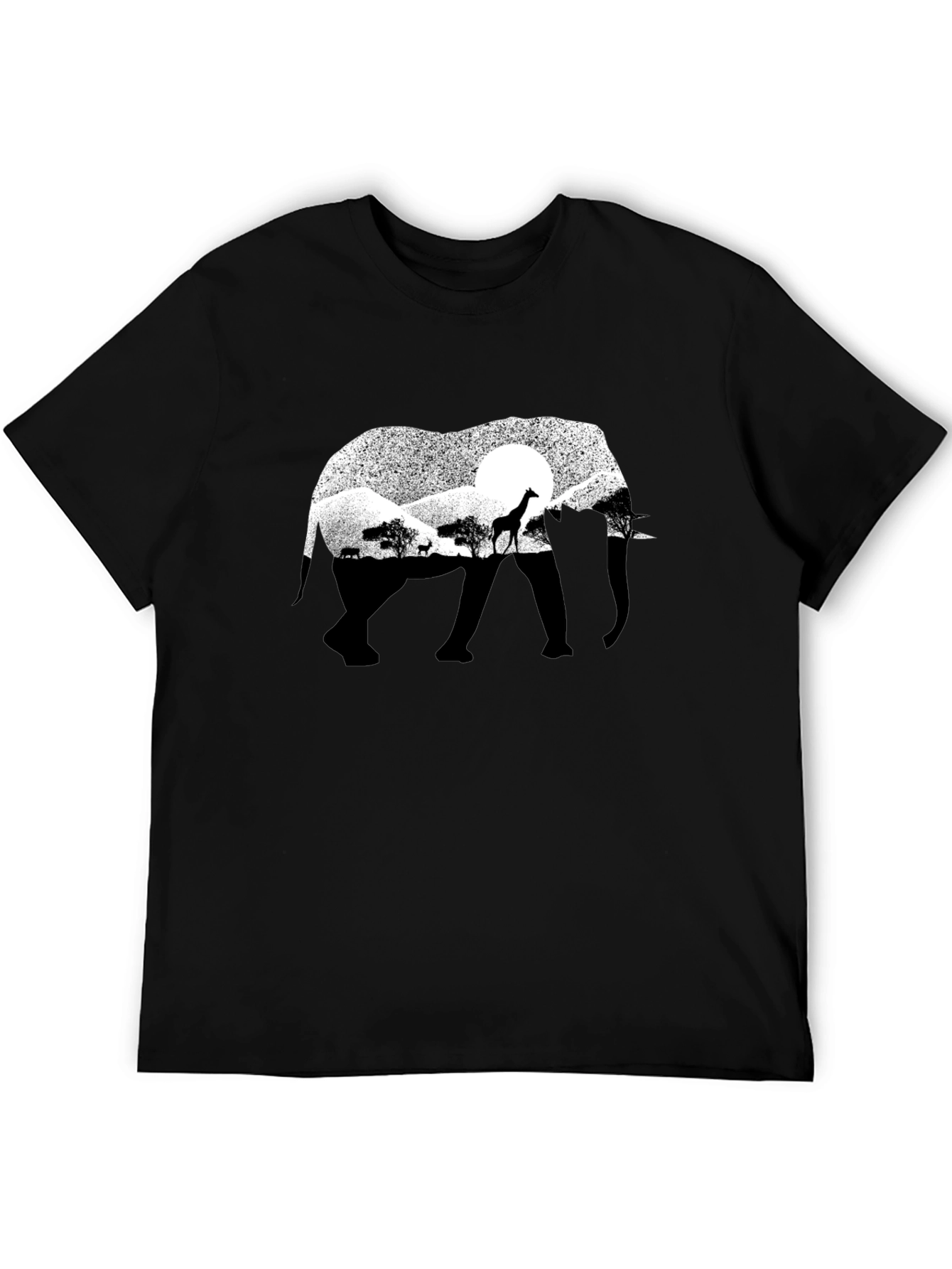 Elephant Silhouette Graphic Tee - Black Cotton