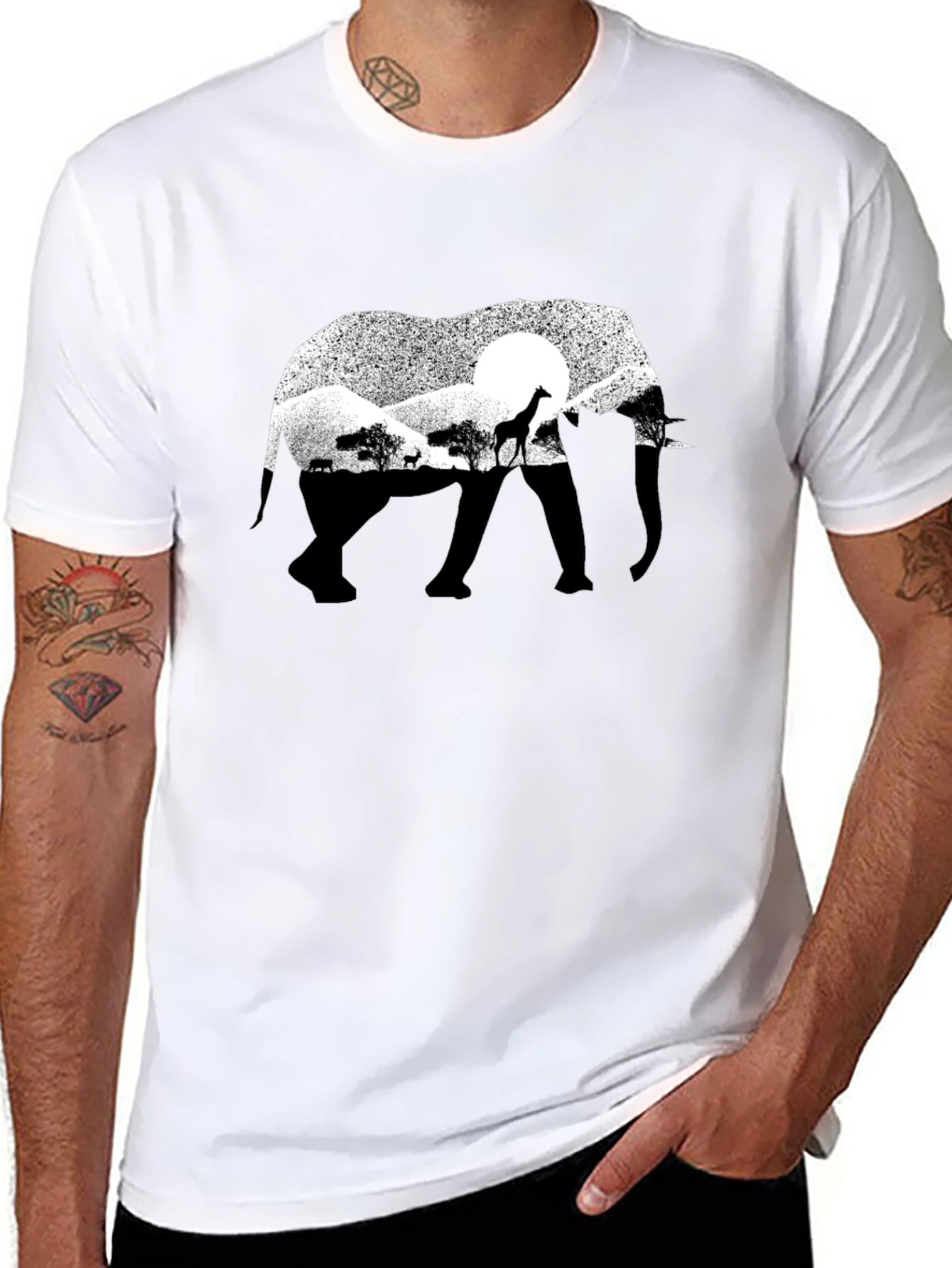 Elephant Silhouette Graphic Tee - Black Cotton