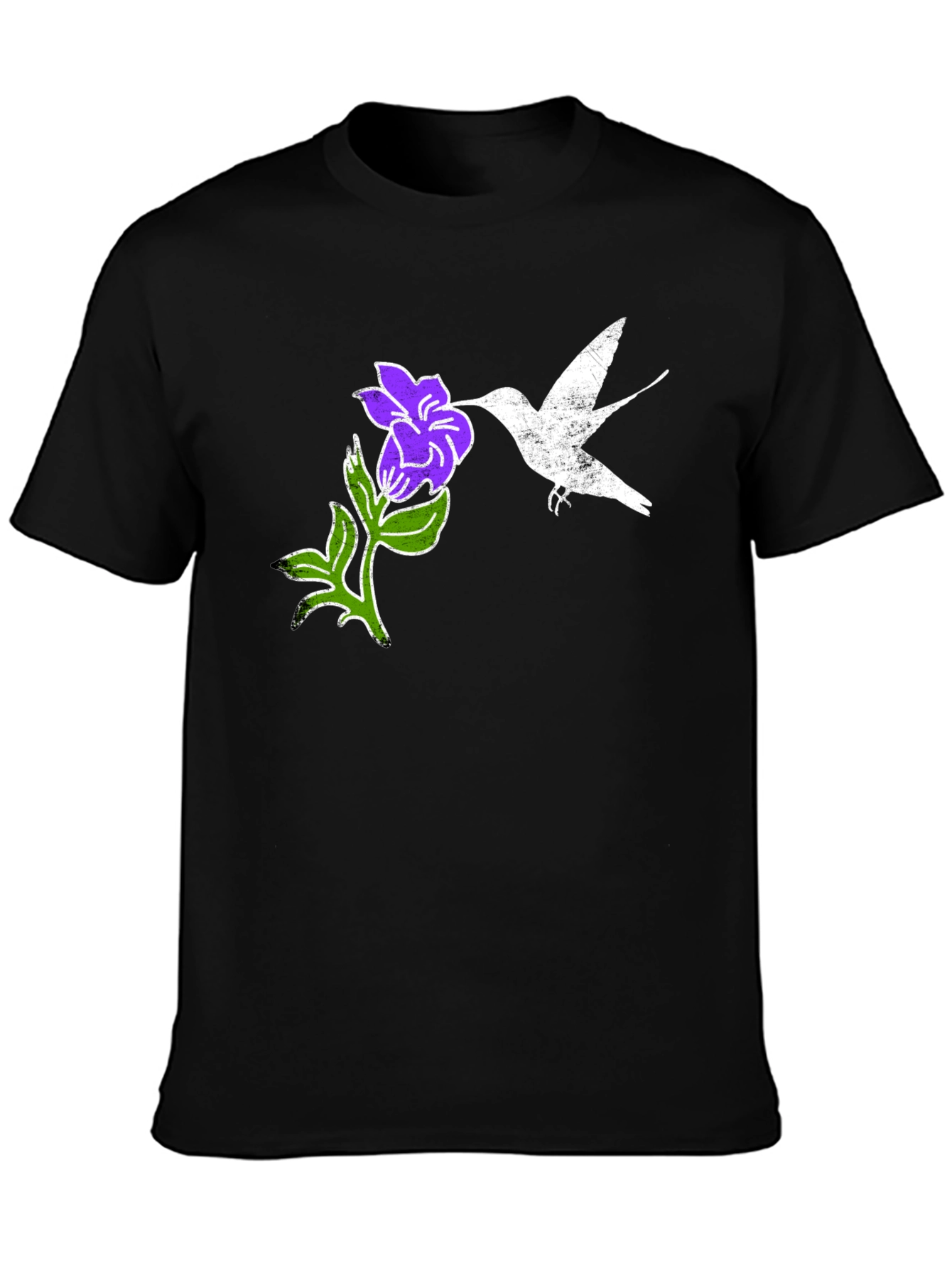 Hummingbird & Flower Graphic Tee - Black