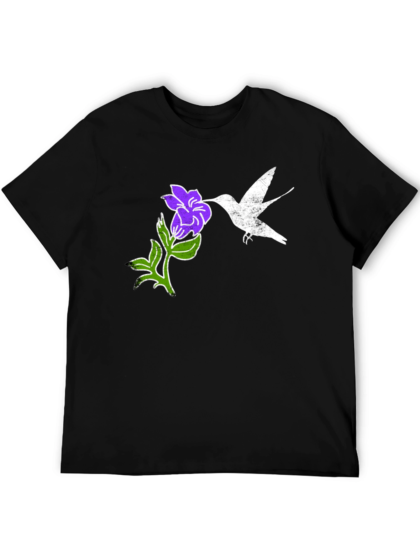 Hummingbird & Flower Graphic Tee - Black