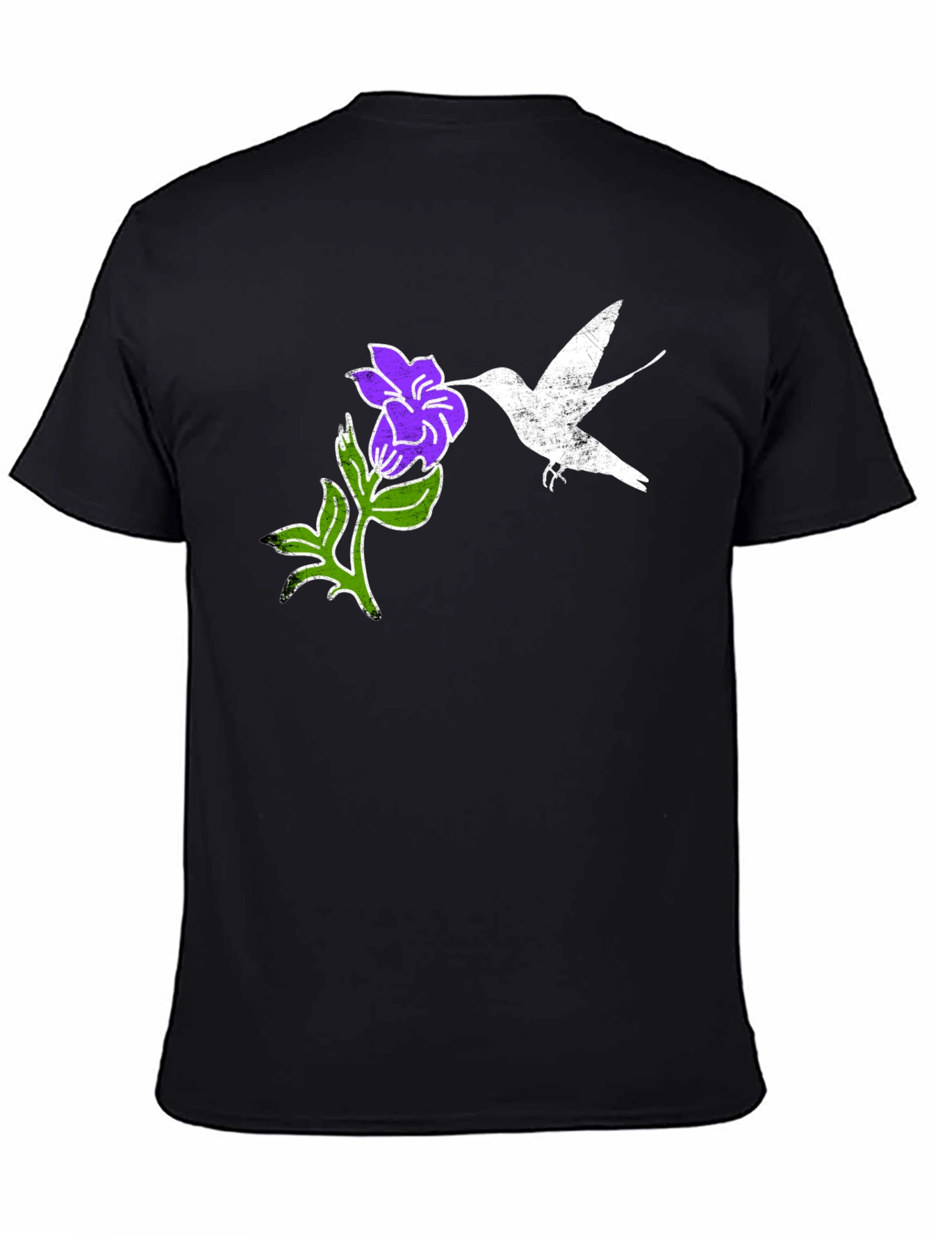 Hummingbird & Flower Graphic Tee - Black