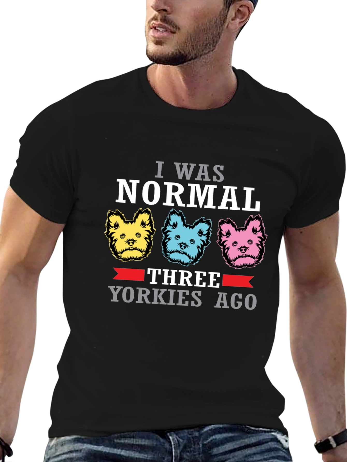 Normal Three Yorkies Ago Black T-Shirt