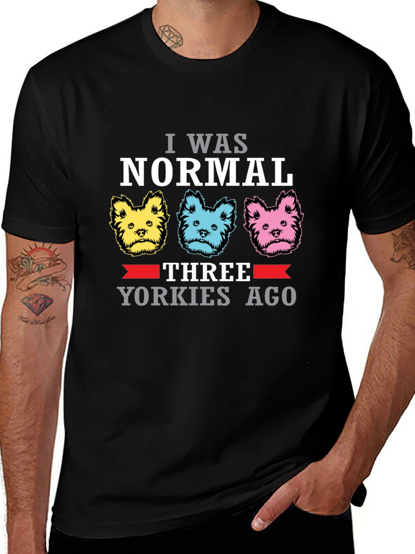 Normal Three Yorkies Ago Black T-Shirt