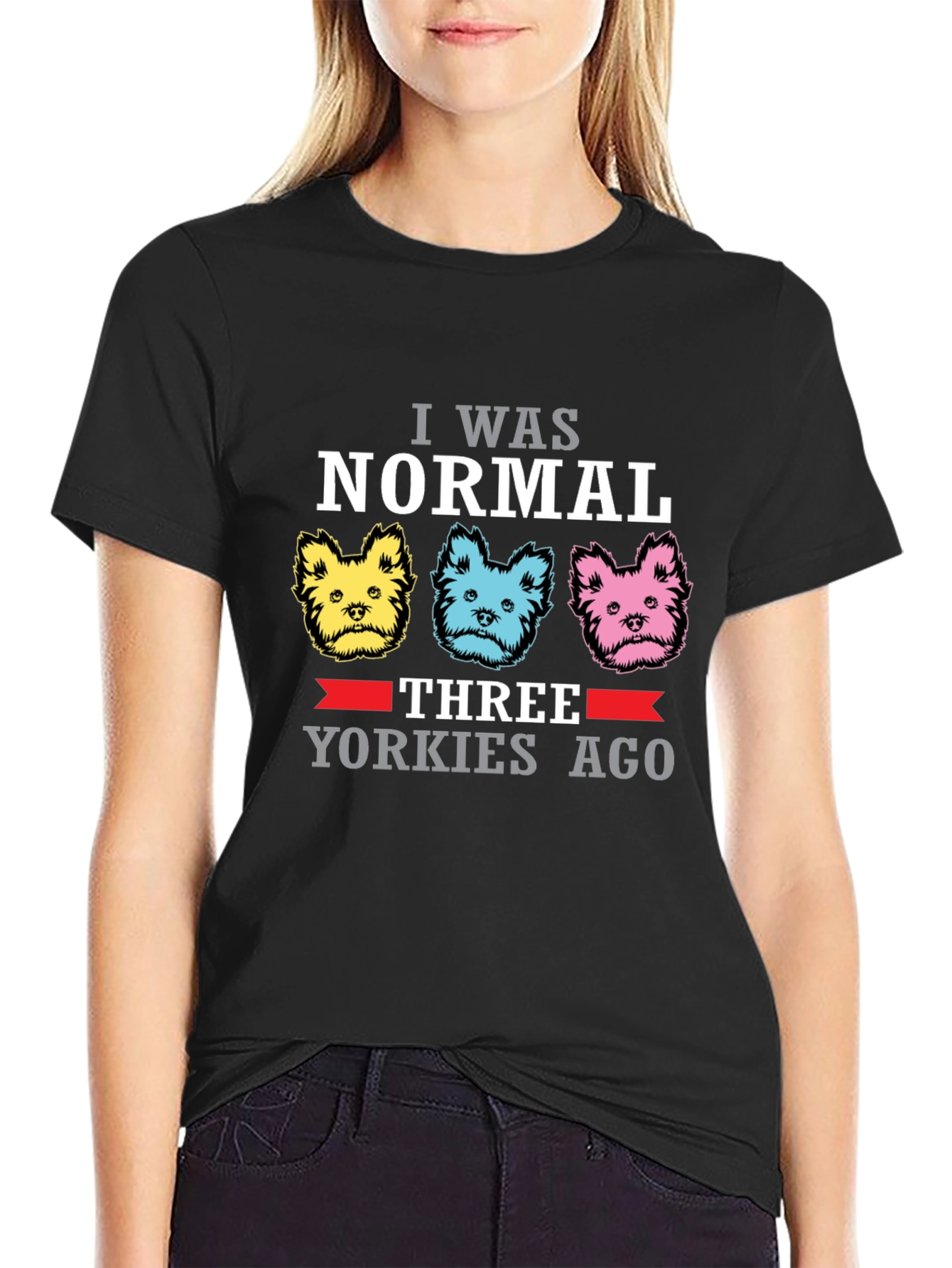 Normal Three Yorkies Ago Black T-Shirt