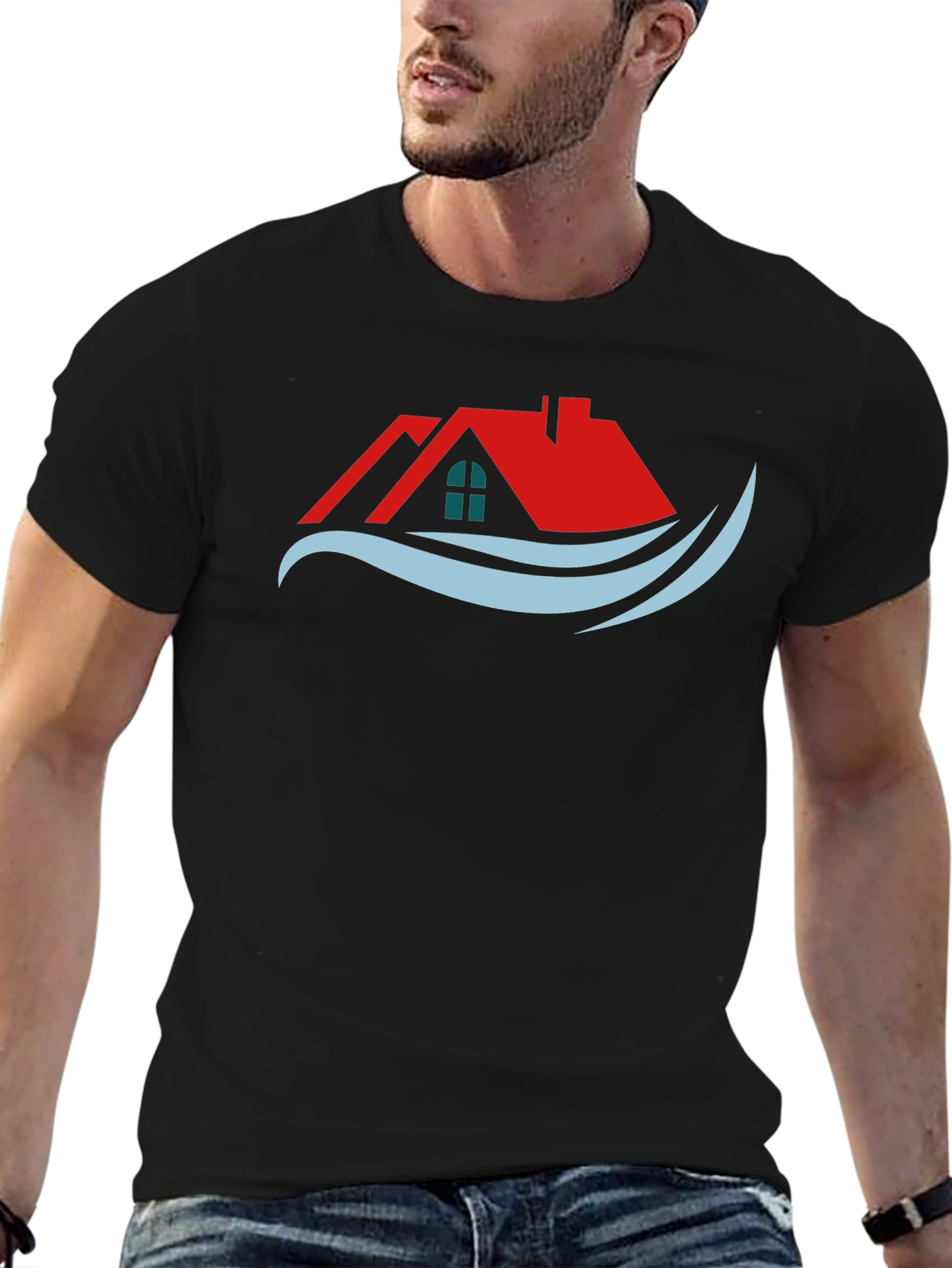 Home & Wave Graphic Tee - Stylish Black T-Shirt
