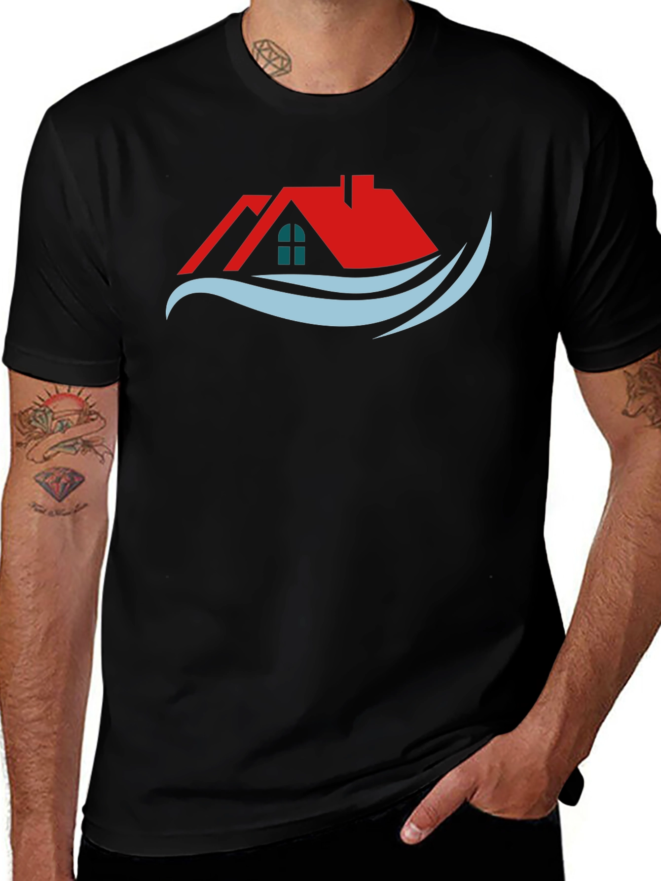Home & Wave Graphic Tee - Stylish Black T-Shirt