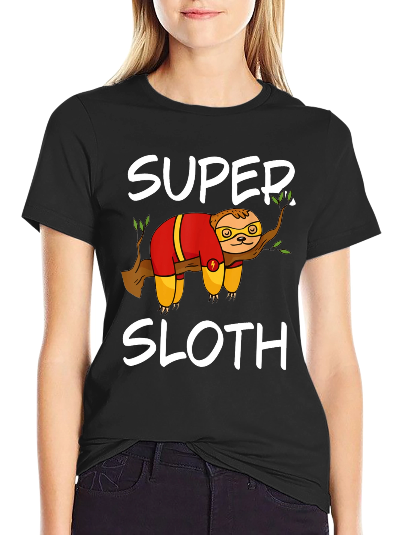 Super Sloth Graphic Tee - Black Cotton Blend