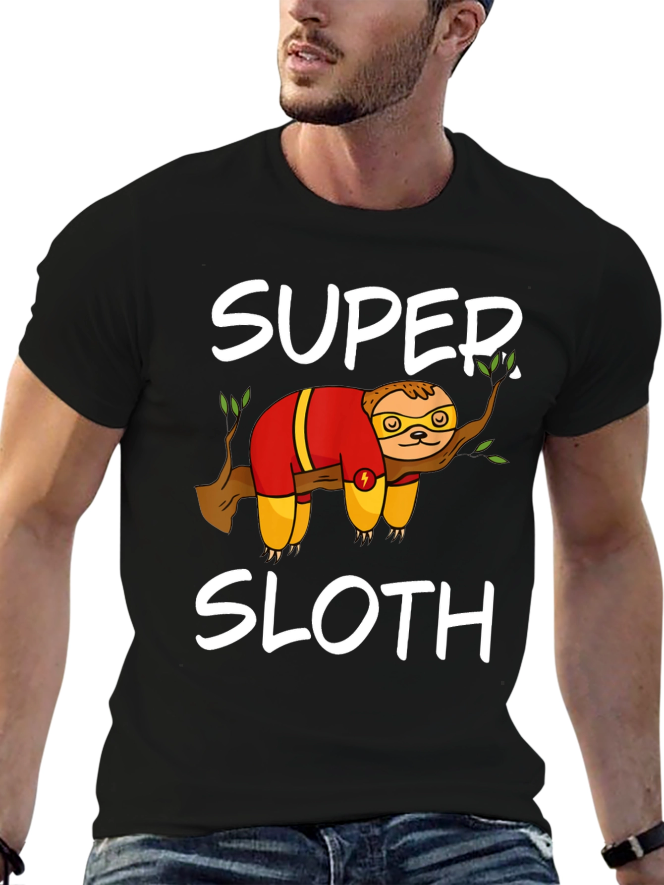 Super Sloth Graphic Tee - Black Cotton Blend