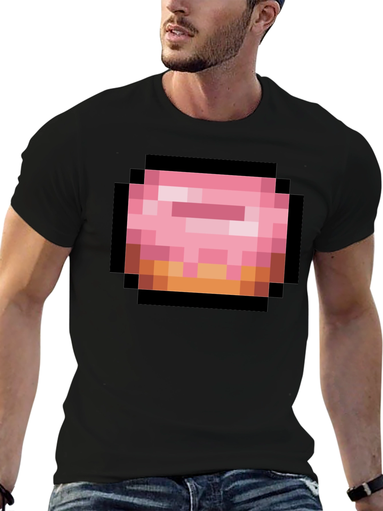 Pixel Donut Graphic T-Shirt - Black Cotton Tee