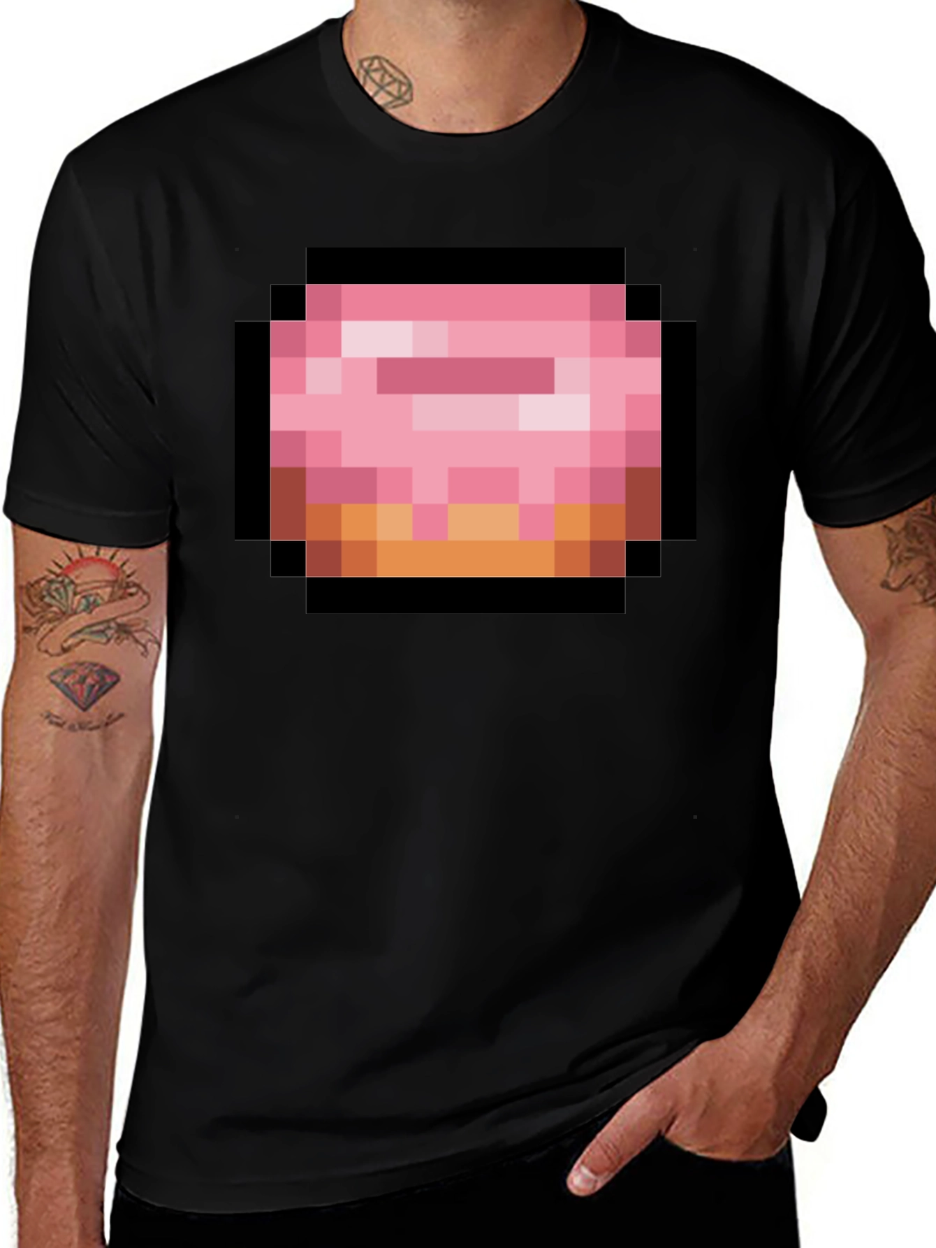 Pixel Donut Graphic T-Shirt - Black Cotton Tee