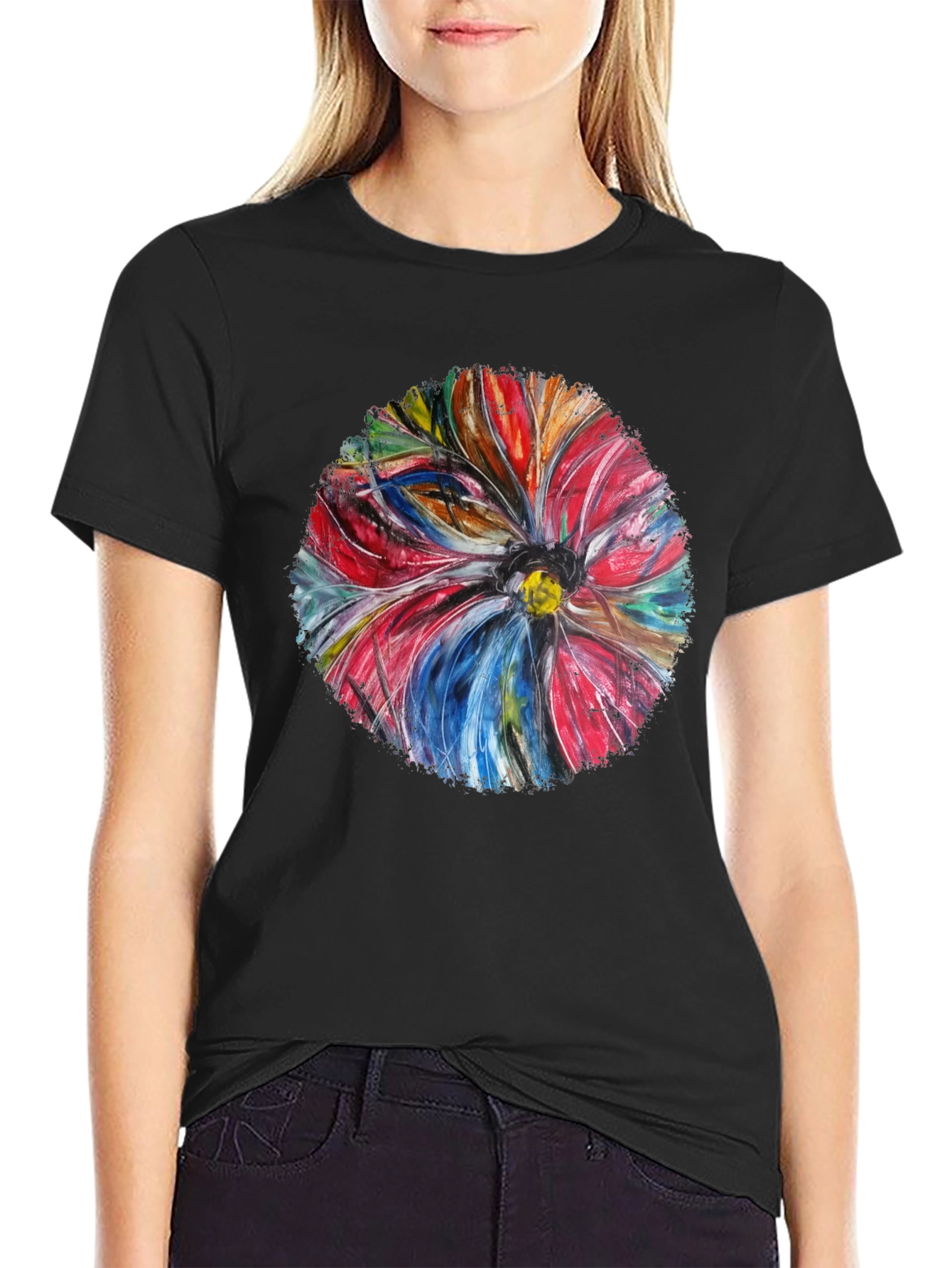 Abstract Flower Art Black T-Shirt
