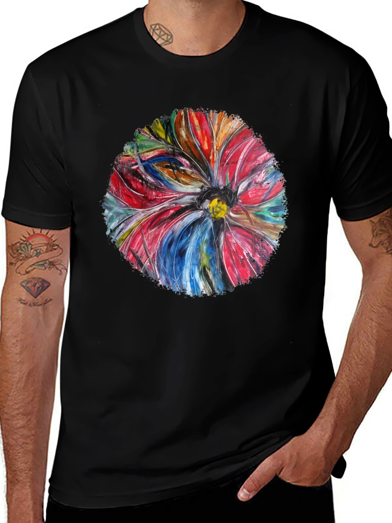 Abstract Flower Art Black T-Shirt