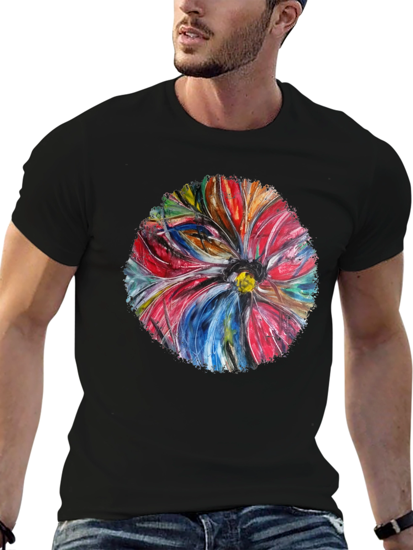 Abstract Flower Art Black T-Shirt
